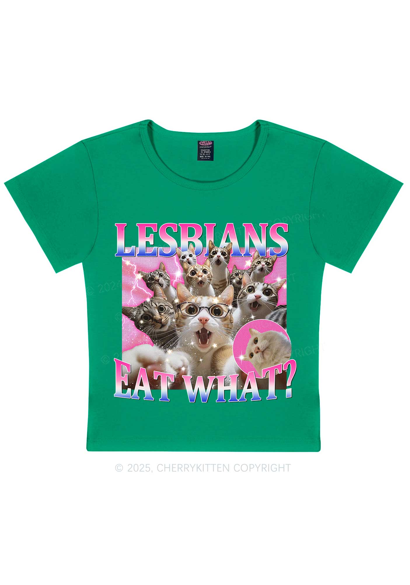 Lesbians Eat What Cat Y2K Baby Tee Cherrykitten - Image 10