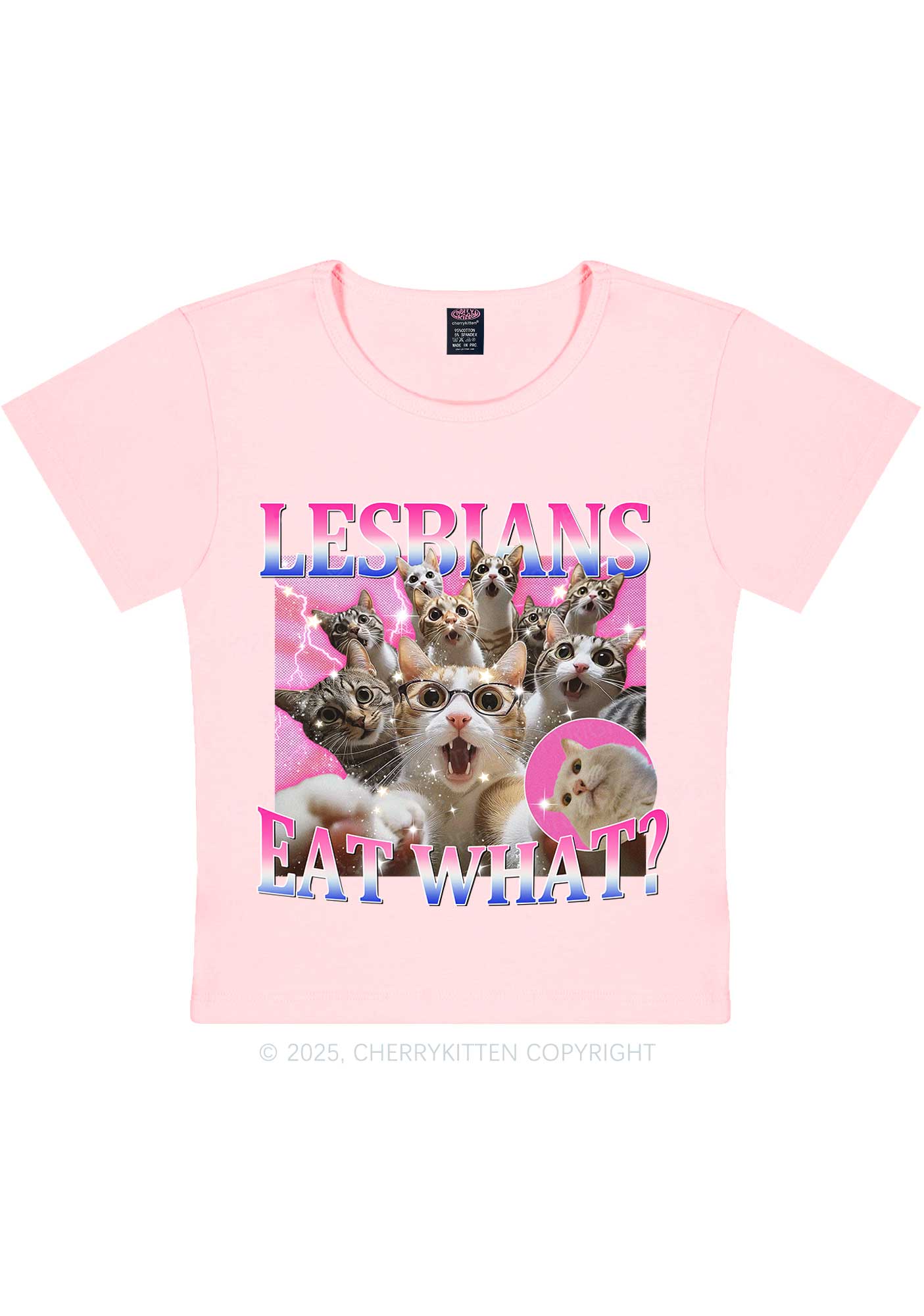 Lesbians Eat What Cat Y2K Baby Tee Cherrykitten - Image 11