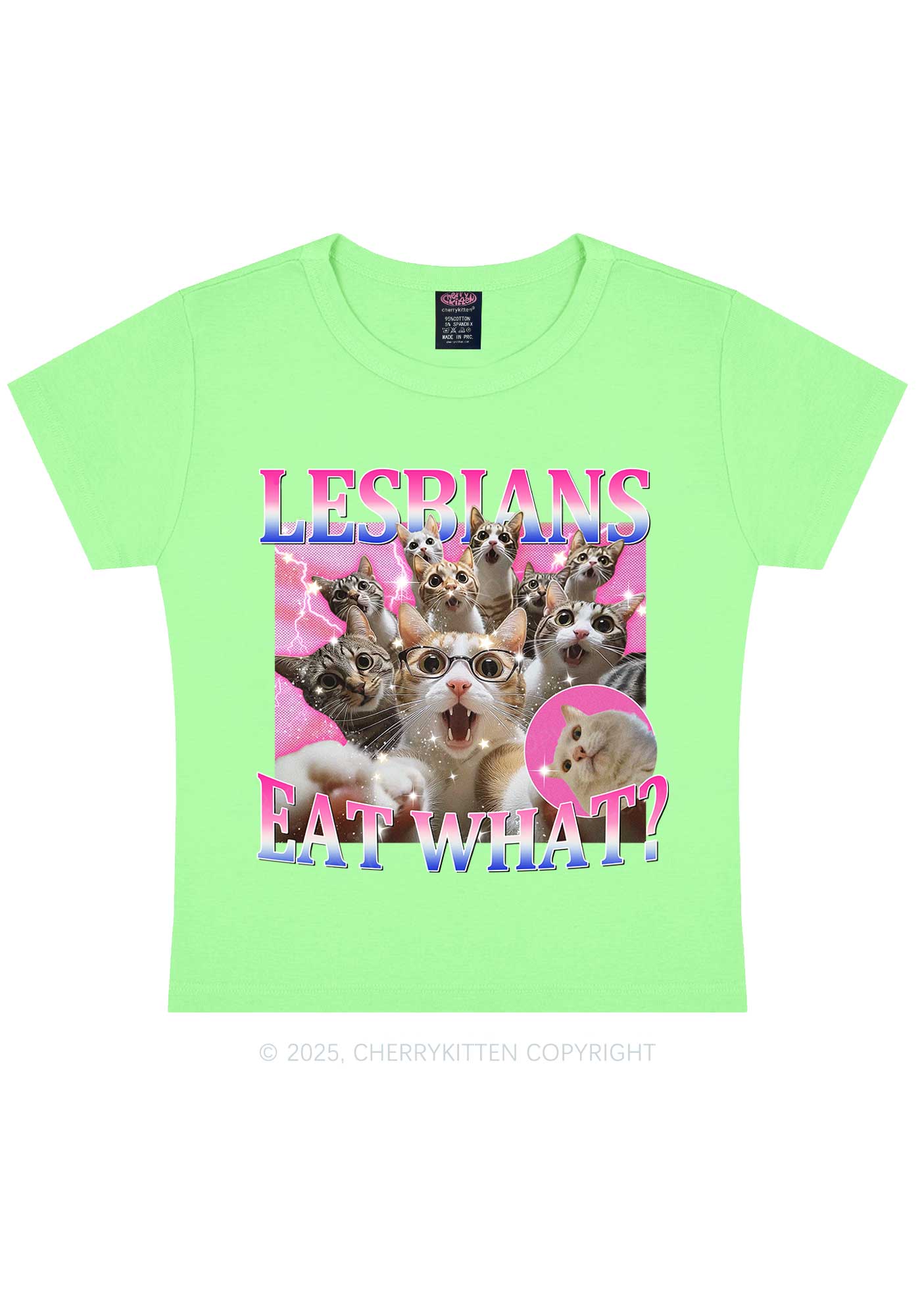 Lesbians Eat What Cat Y2K Baby Tee Cherrykitten - Image 12