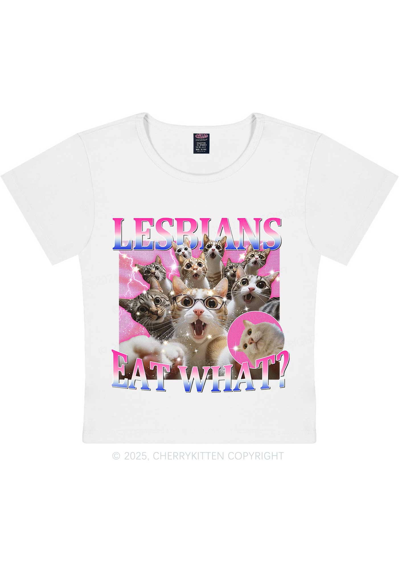 Lesbians Eat What Cat Y2K Baby Tee Cherrykitten - Image 3
