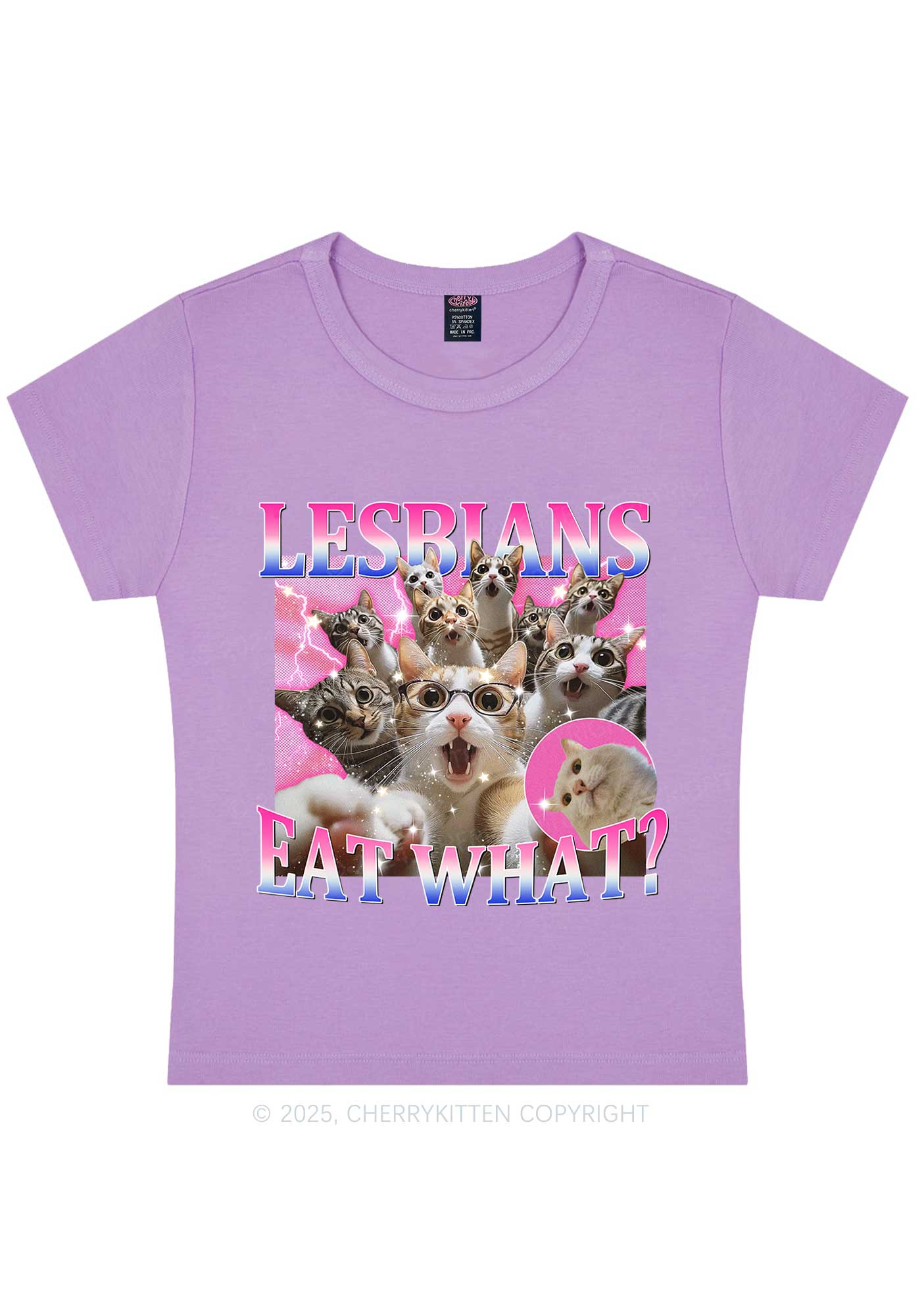 Lesbians Eat What Cat Y2K Baby Tee Cherrykitten - Image 4