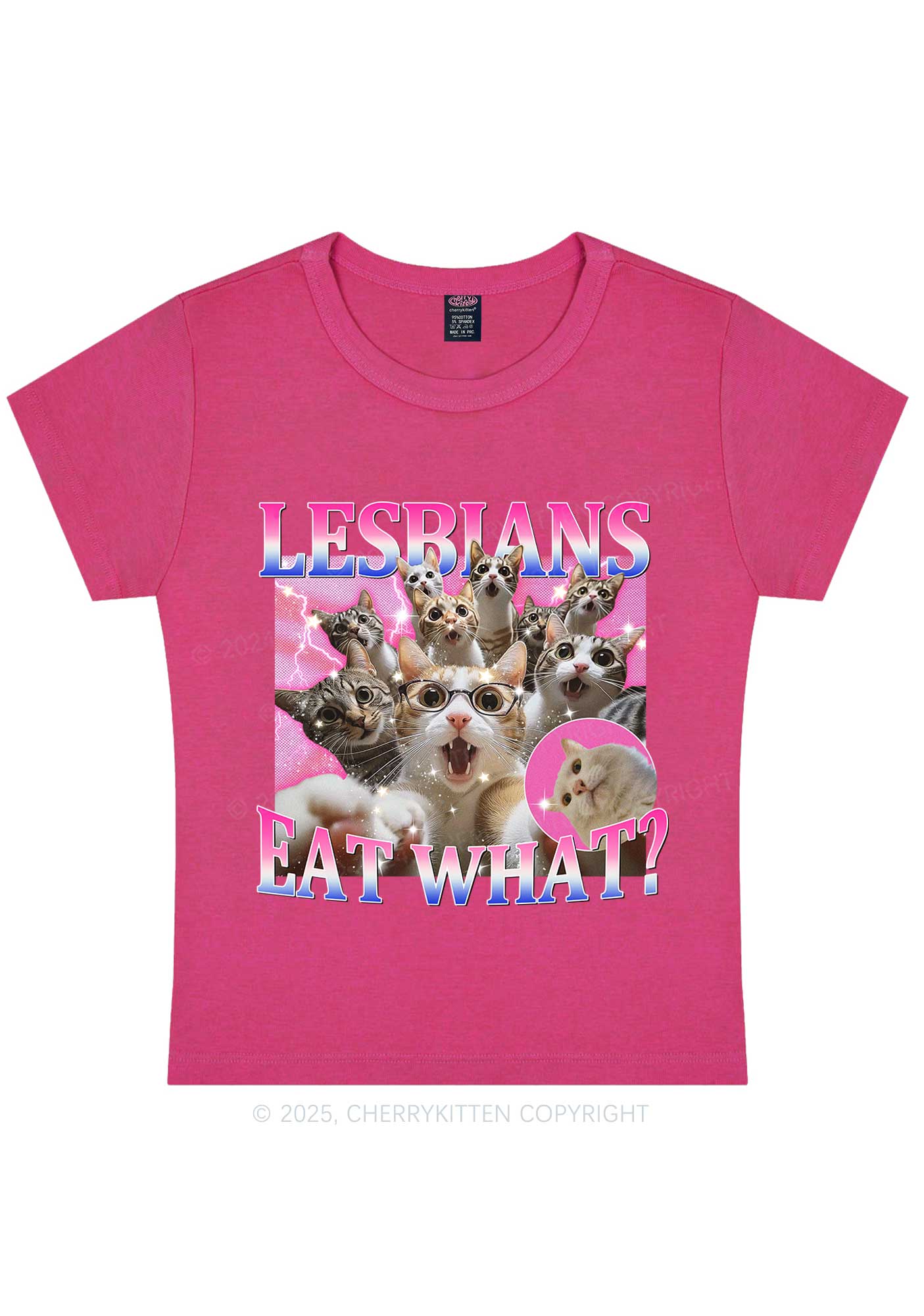 Lesbians Eat What Cat Y2K Baby Tee Cherrykitten - Image 5