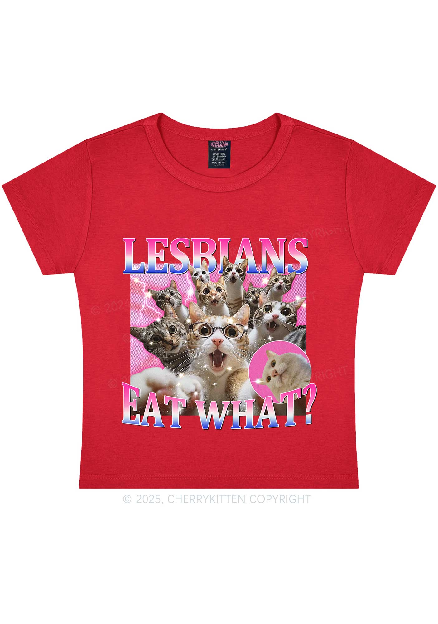 Lesbians Eat What Cat Y2K Baby Tee Cherrykitten - Image 6
