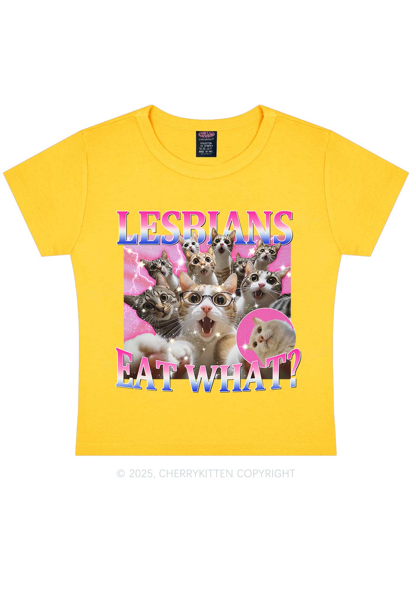 Lesbians Eat What Cat Y2K Baby Tee Cherrykitten - Image 7