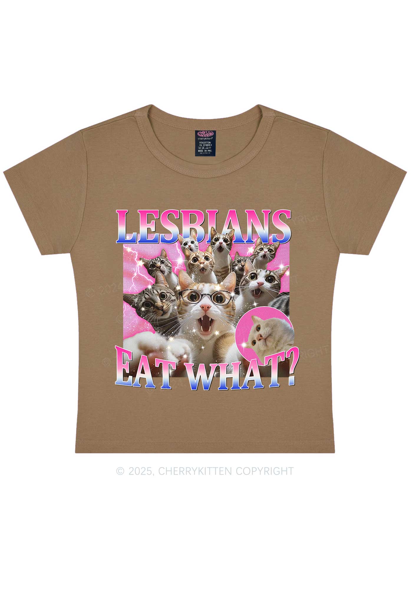 Lesbians Eat What Cat Y2K Baby Tee Cherrykitten - Image 9