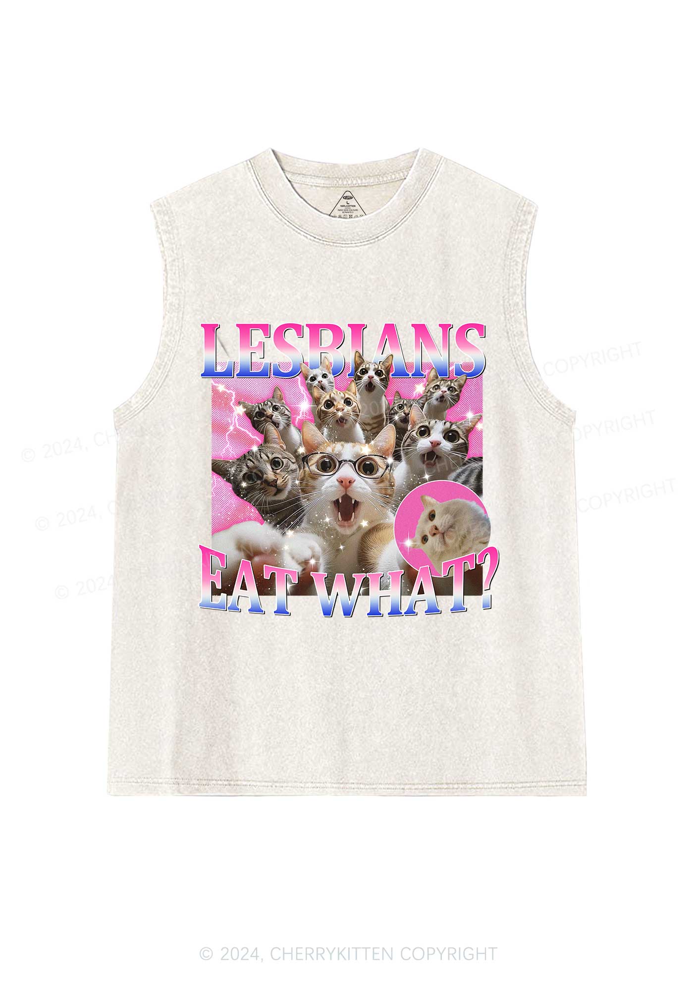 Lesbians Eat What Cat Y2K Washed Tank Cherrykitten - Image 4