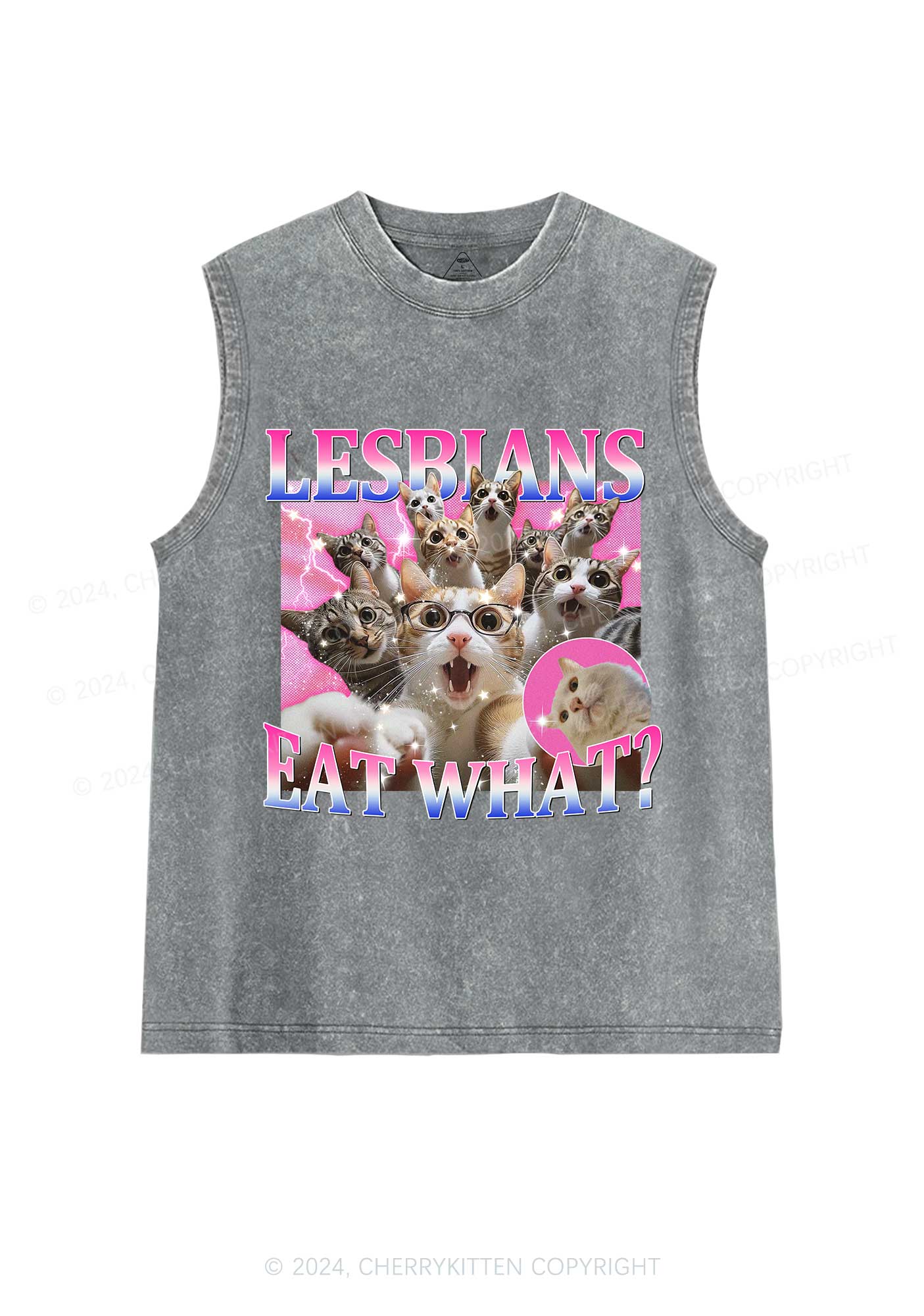 Lesbians Eat What Cat Y2K Washed Tank Cherrykitten - Image 5