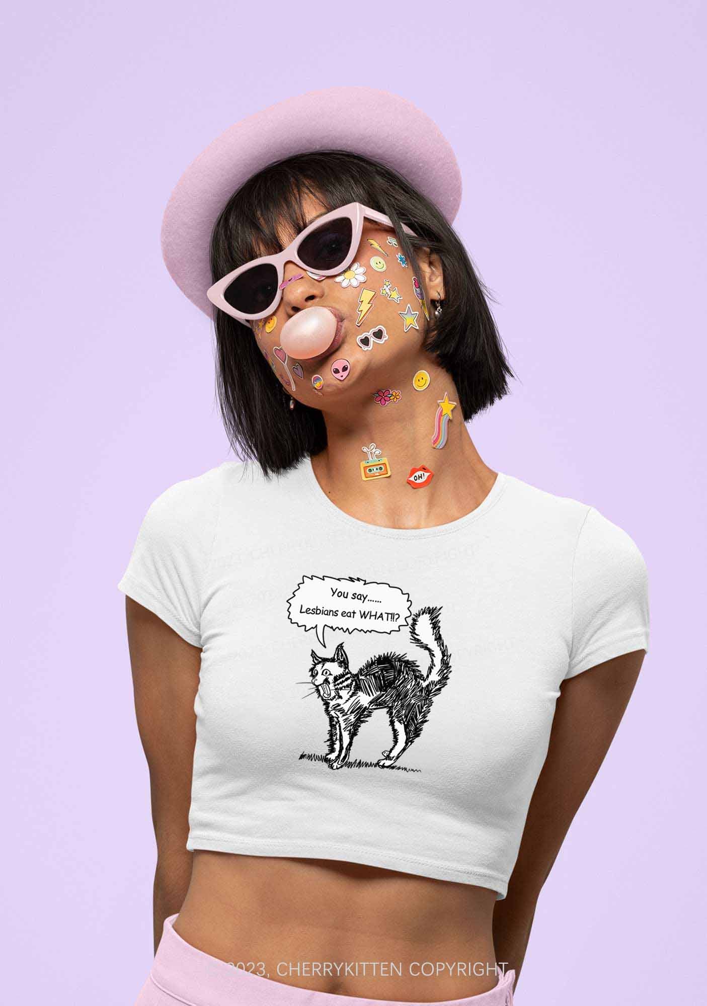 Lesbians Eat What Y2K Baby Tee Cherrykitten - Image 2