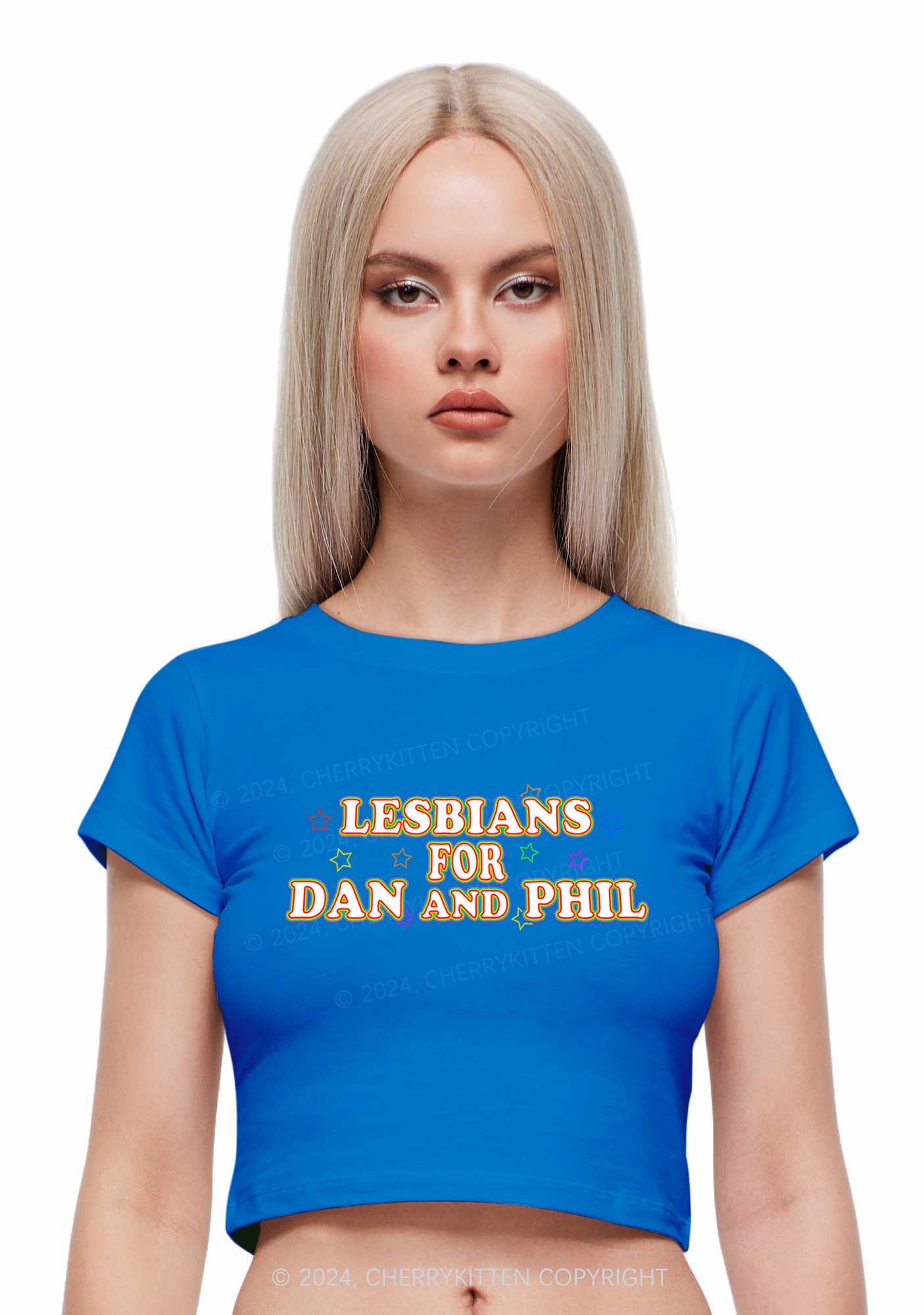 Lesbians For Dan Y2K Baby Tee Cherrykitten - Image 2