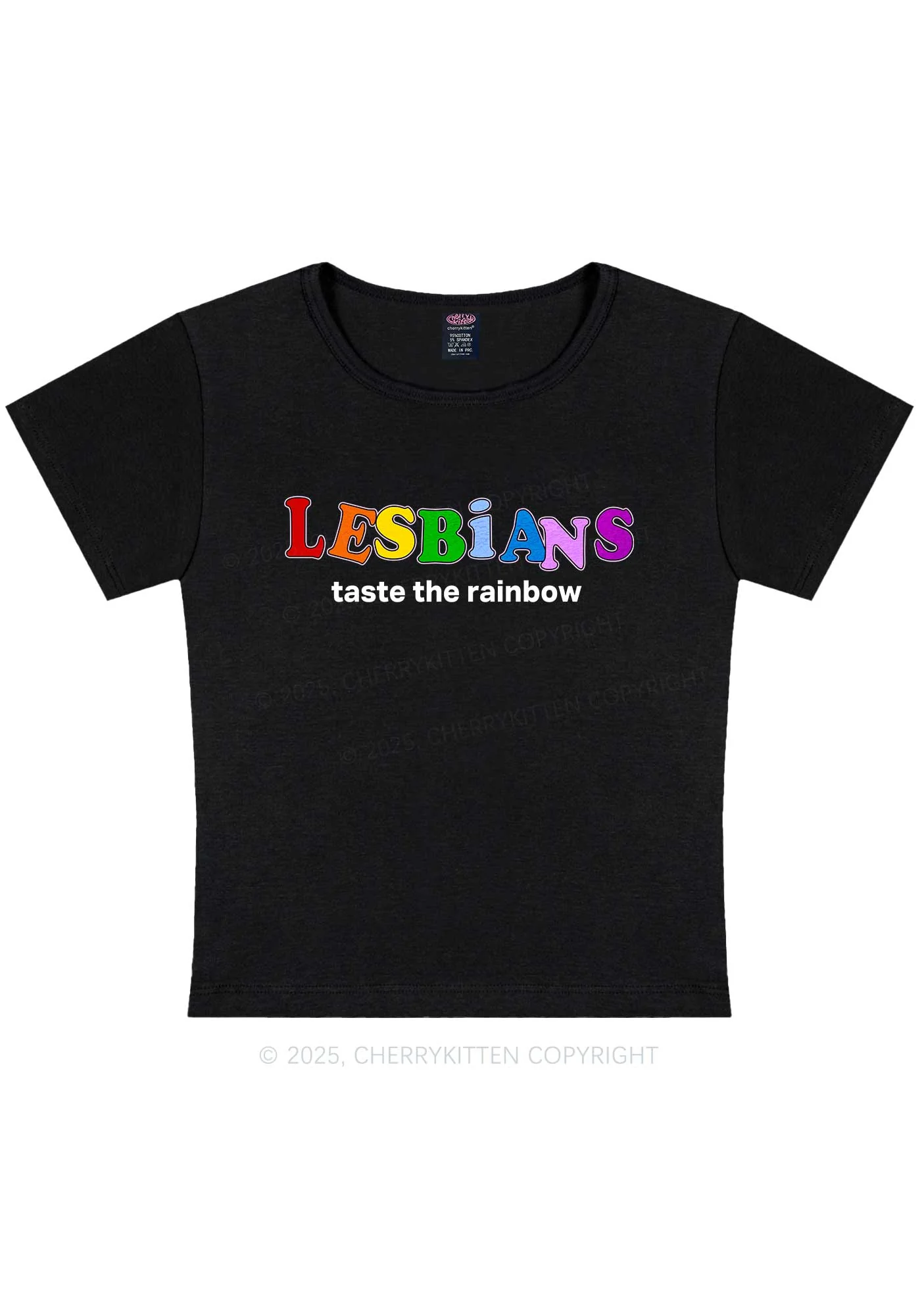 Lesbians Taste The Rainbow Y2K Baby Tee Cherrykitten - Image 4