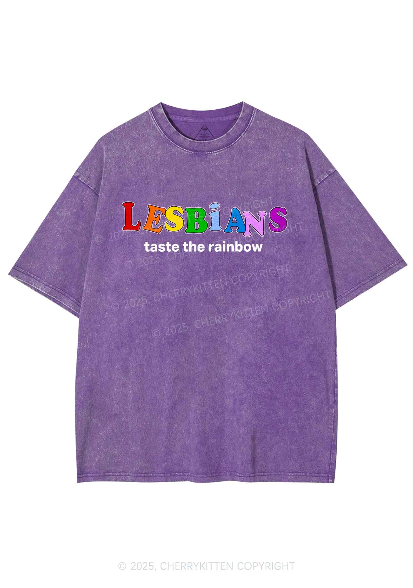 Lesbians Taste The Rainbow Y2K Shirts Washed Tee Cherrykitten - Image 4