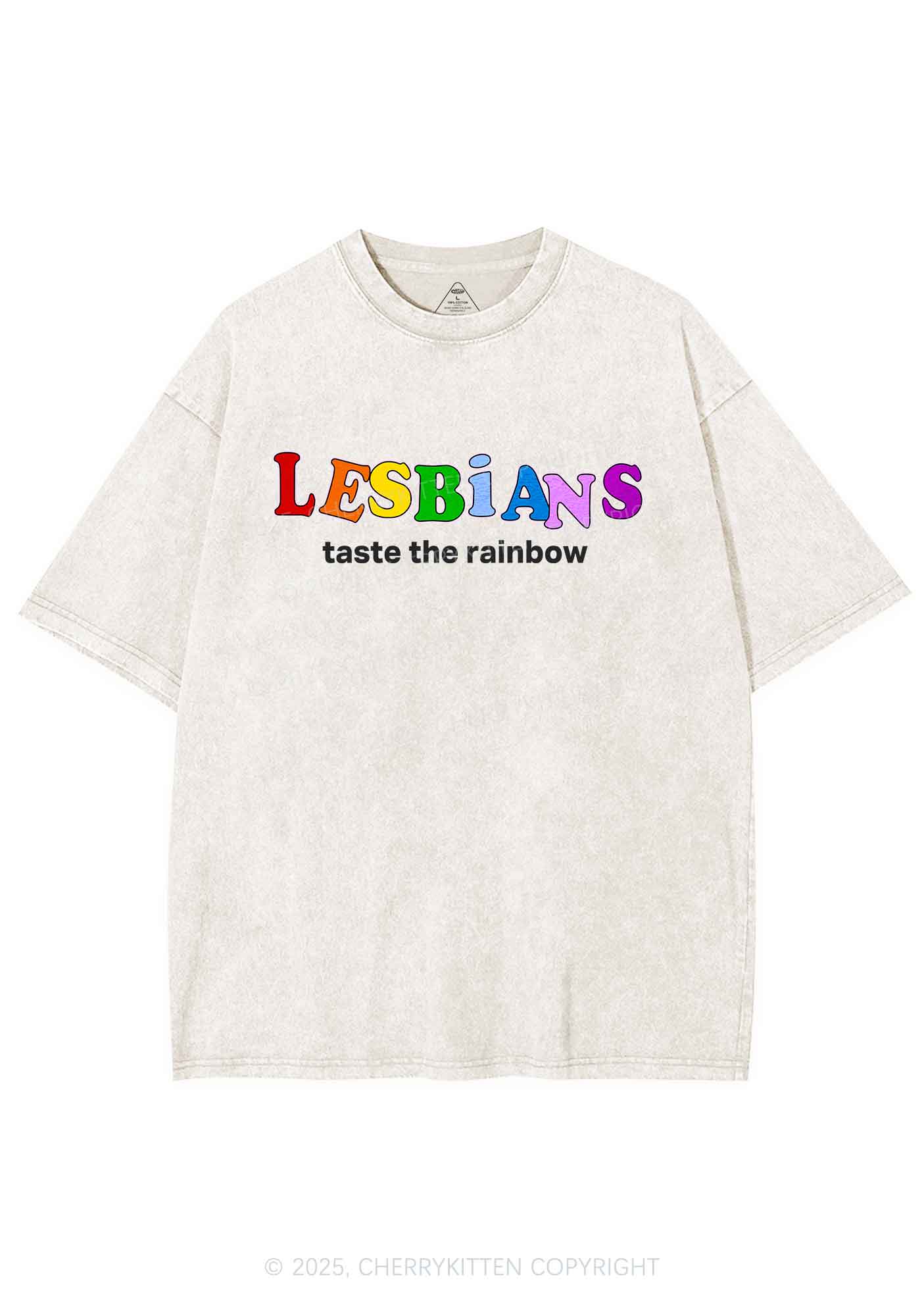 Lesbians Taste The Rainbow Y2K Shirts Washed Tee Cherrykitten - Image 5