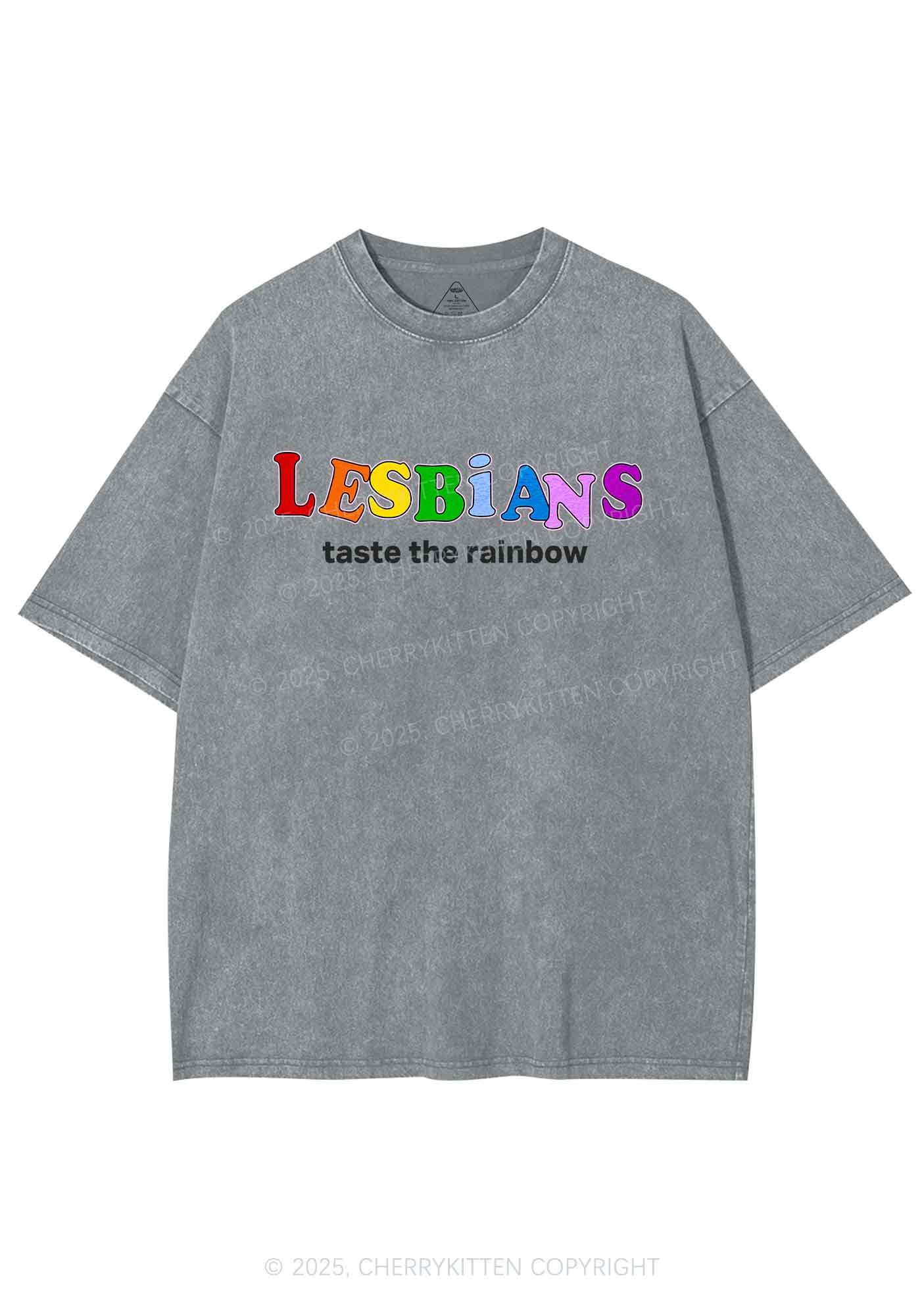 Lesbians Taste The Rainbow Y2K Shirts Washed Tee Cherrykitten - Image 7