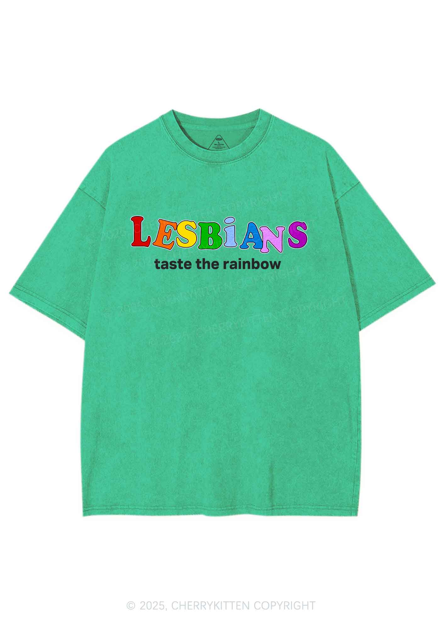 Lesbians Taste The Rainbow Y2K Shirts Washed Tee Cherrykitten - Image 8