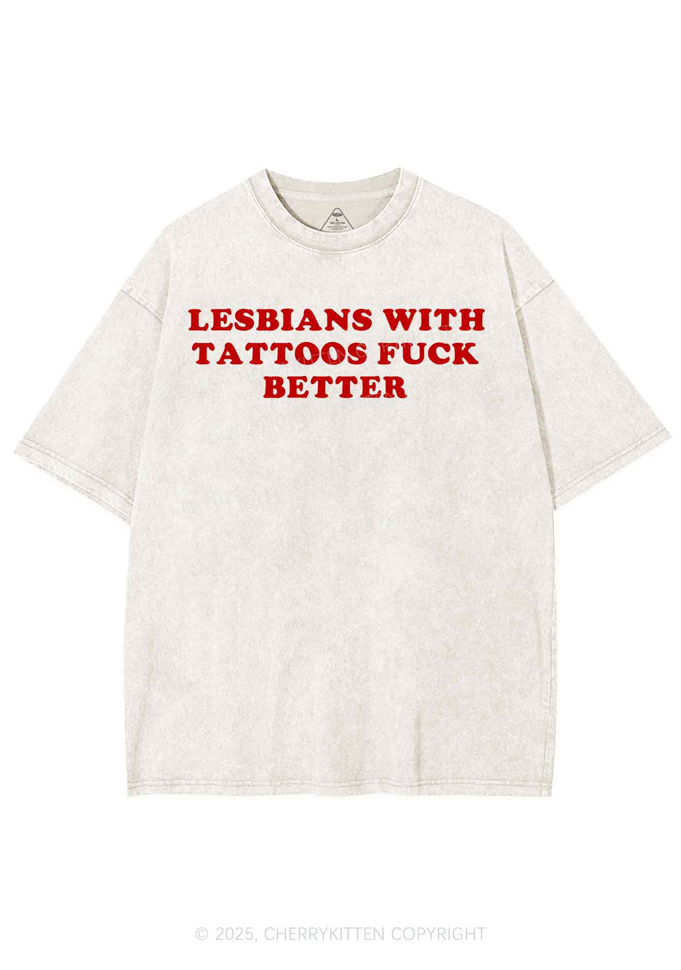 Lesbians With Tattoos Pride Y2K Shirts Washed Tee Cherrykitten - Image 3