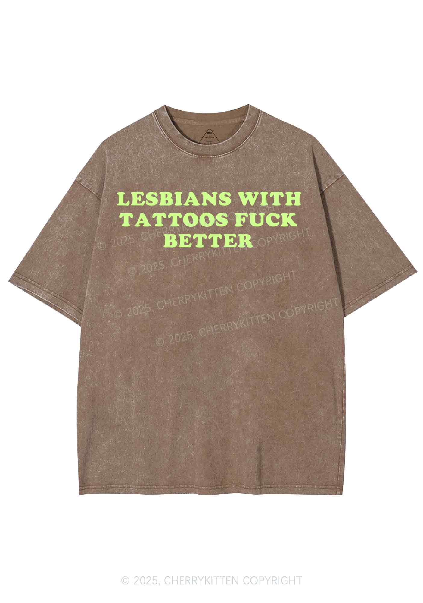 Lesbians With Tattoos Pride Y2K Shirts Washed Tee Cherrykitten - Image 6