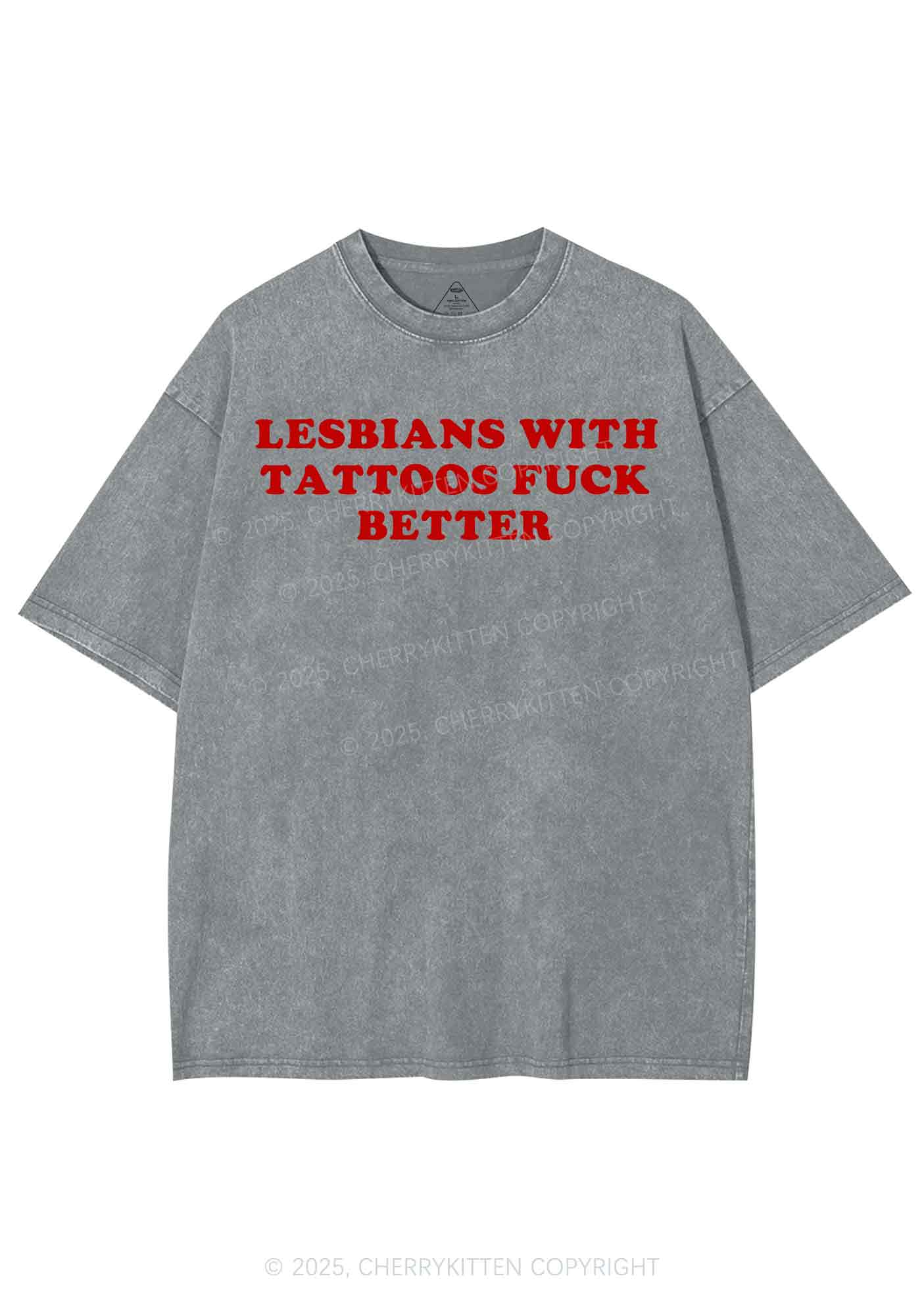 Lesbians With Tattoos Pride Y2K Shirts Washed Tee Cherrykitten - Image 7