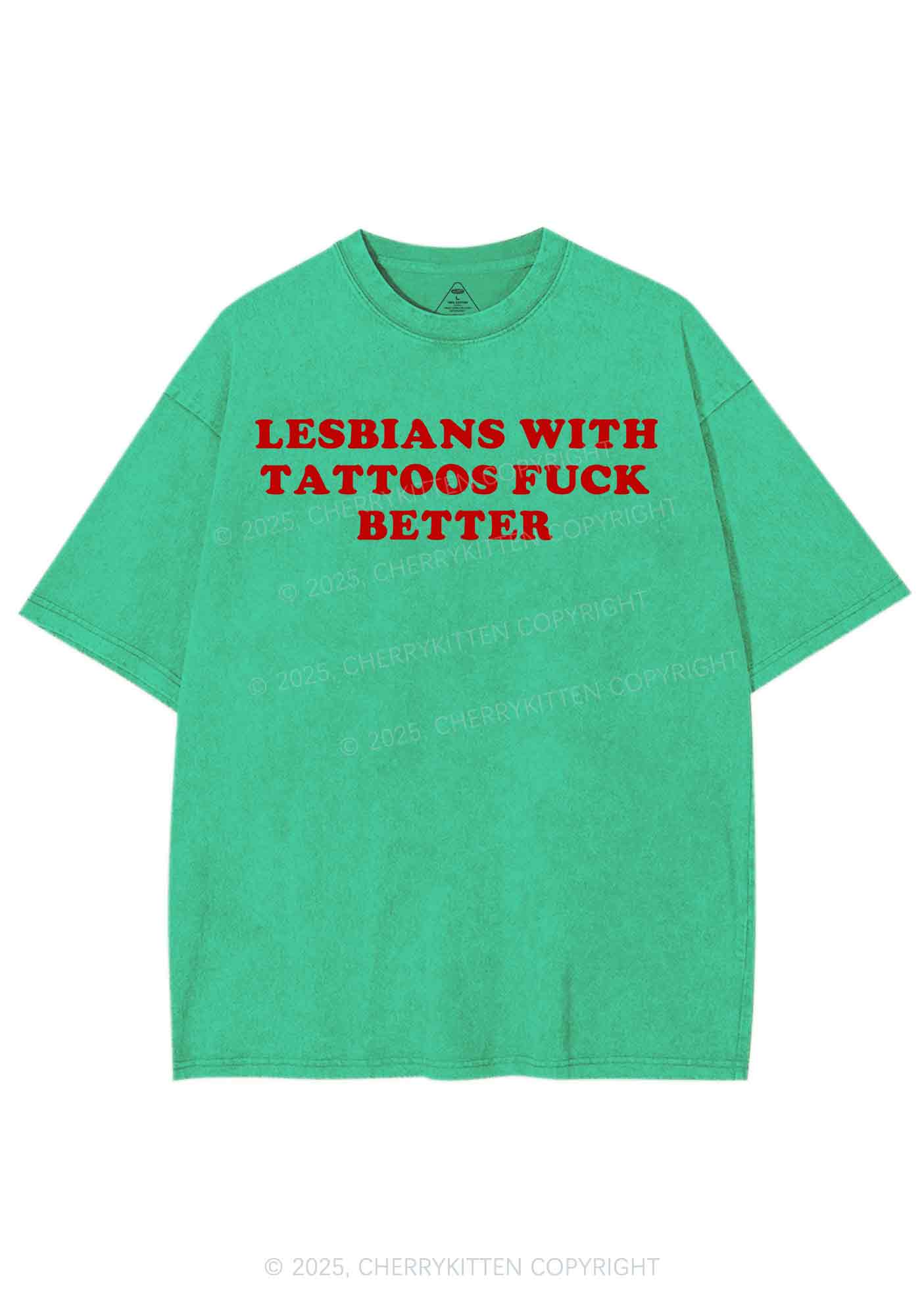 Lesbians With Tattoos Pride Y2K Shirts Washed Tee Cherrykitten - Image 8