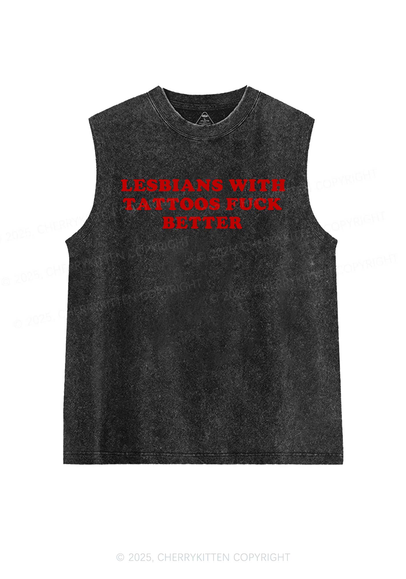 Lesbians With Tattoos Pride Y2K Washed Muscle Tank Cherrykitten - Image 3