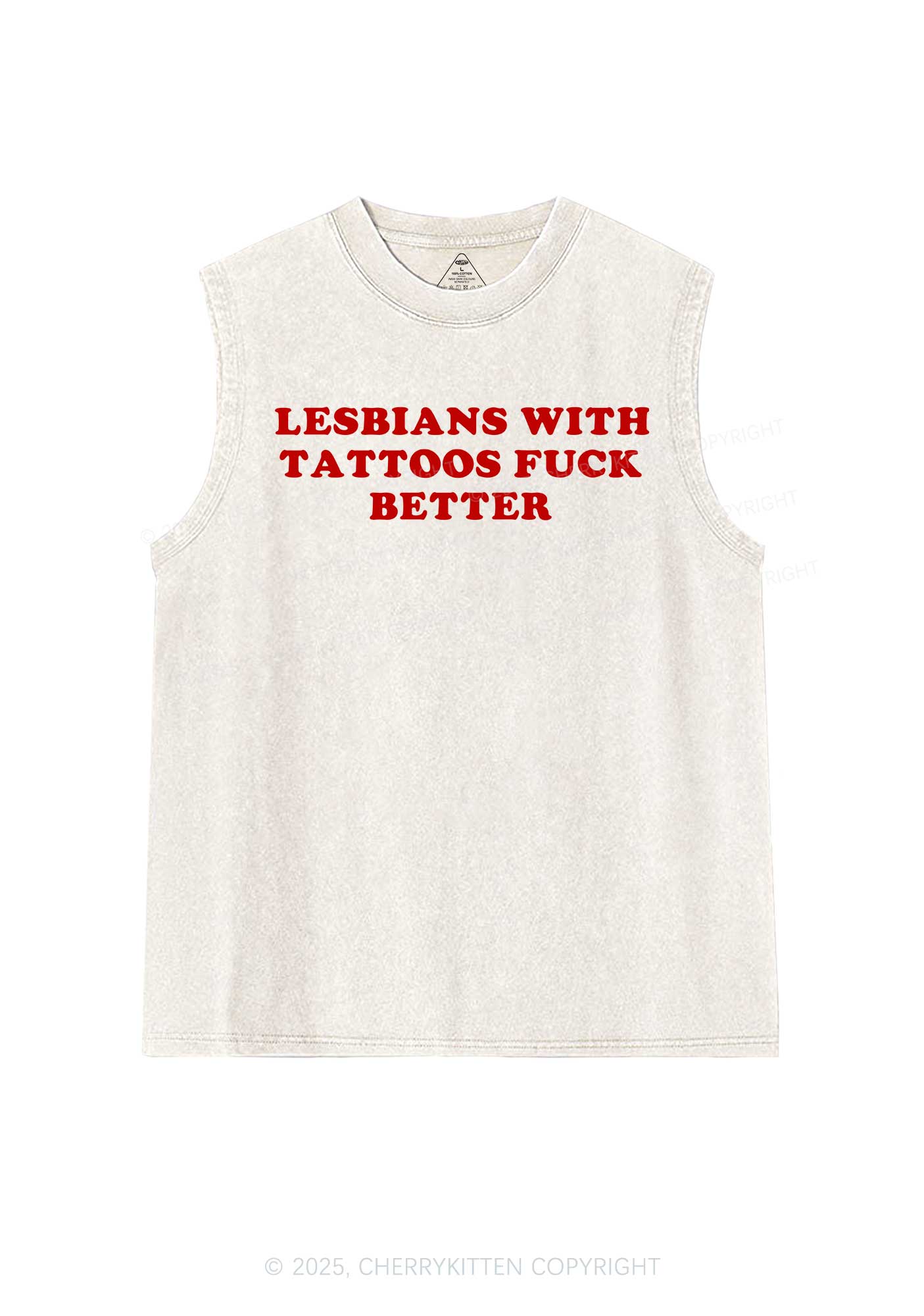 Lesbians With Tattoos Pride Y2K Washed Muscle Tank Cherrykitten - Image 4