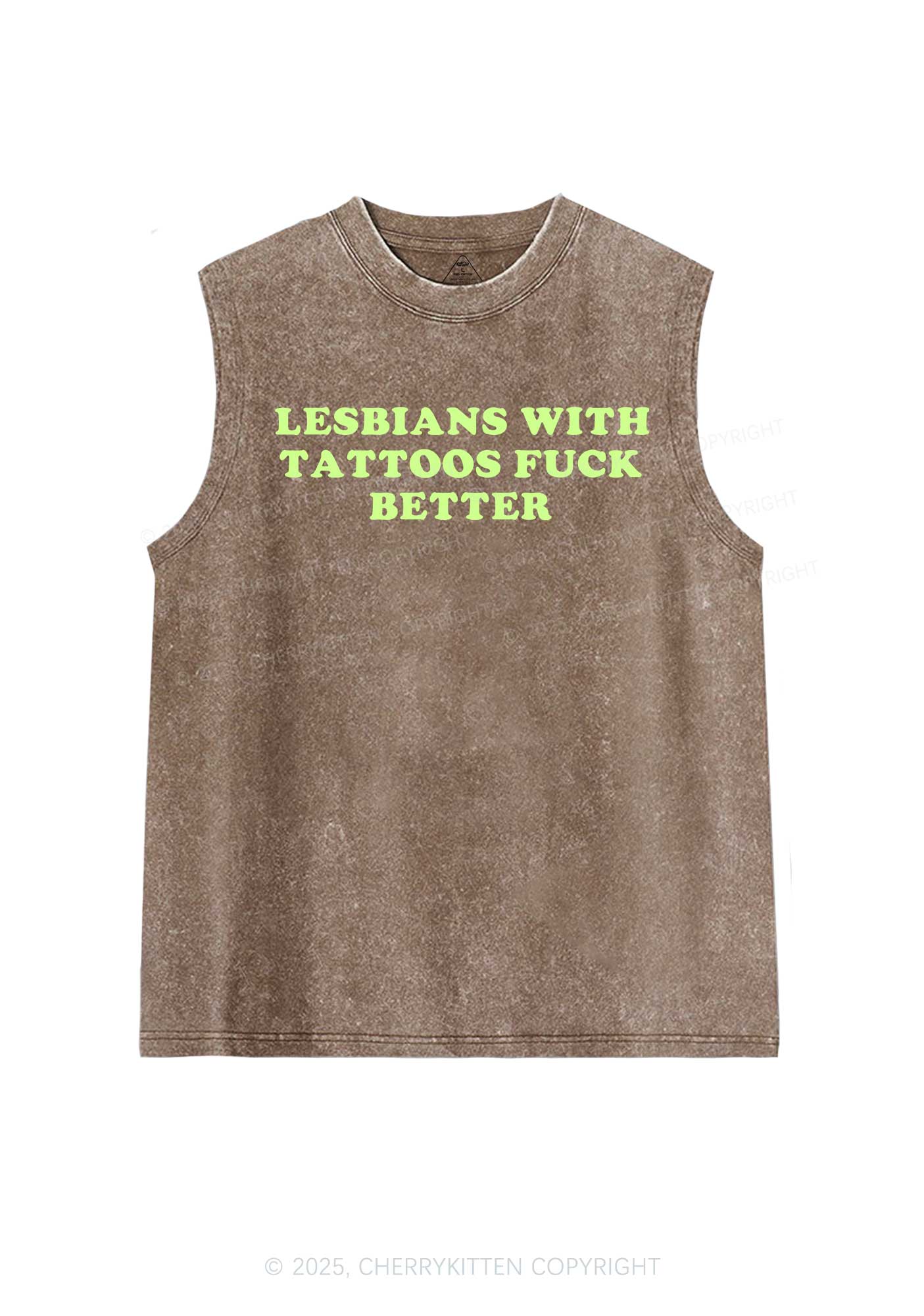 Lesbians With Tattoos Pride Y2K Washed Muscle Tank Cherrykitten - Image 6