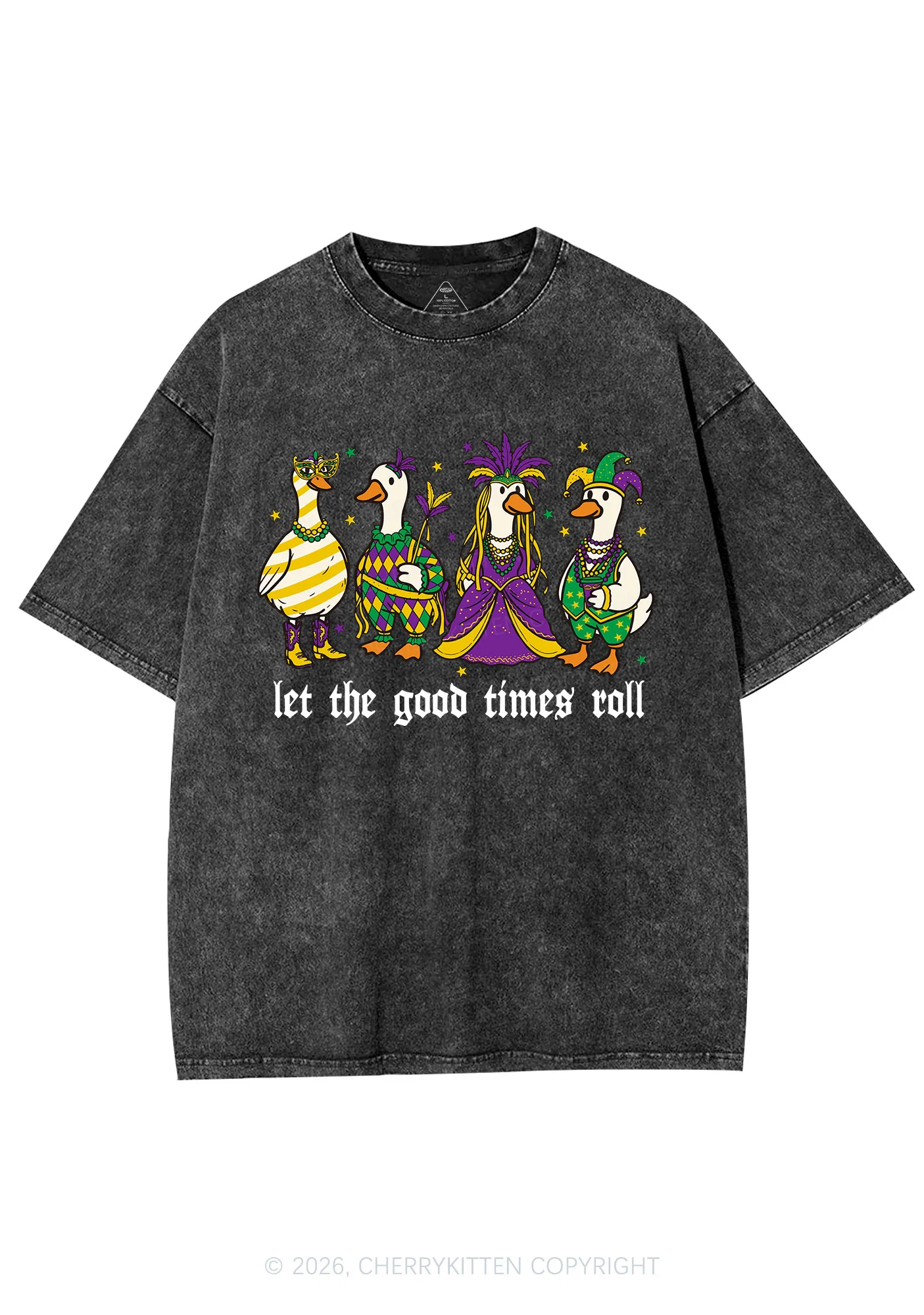 Let The Good Times Roll Y2K Shirts Washed Tee Cherrykitten - Image 3