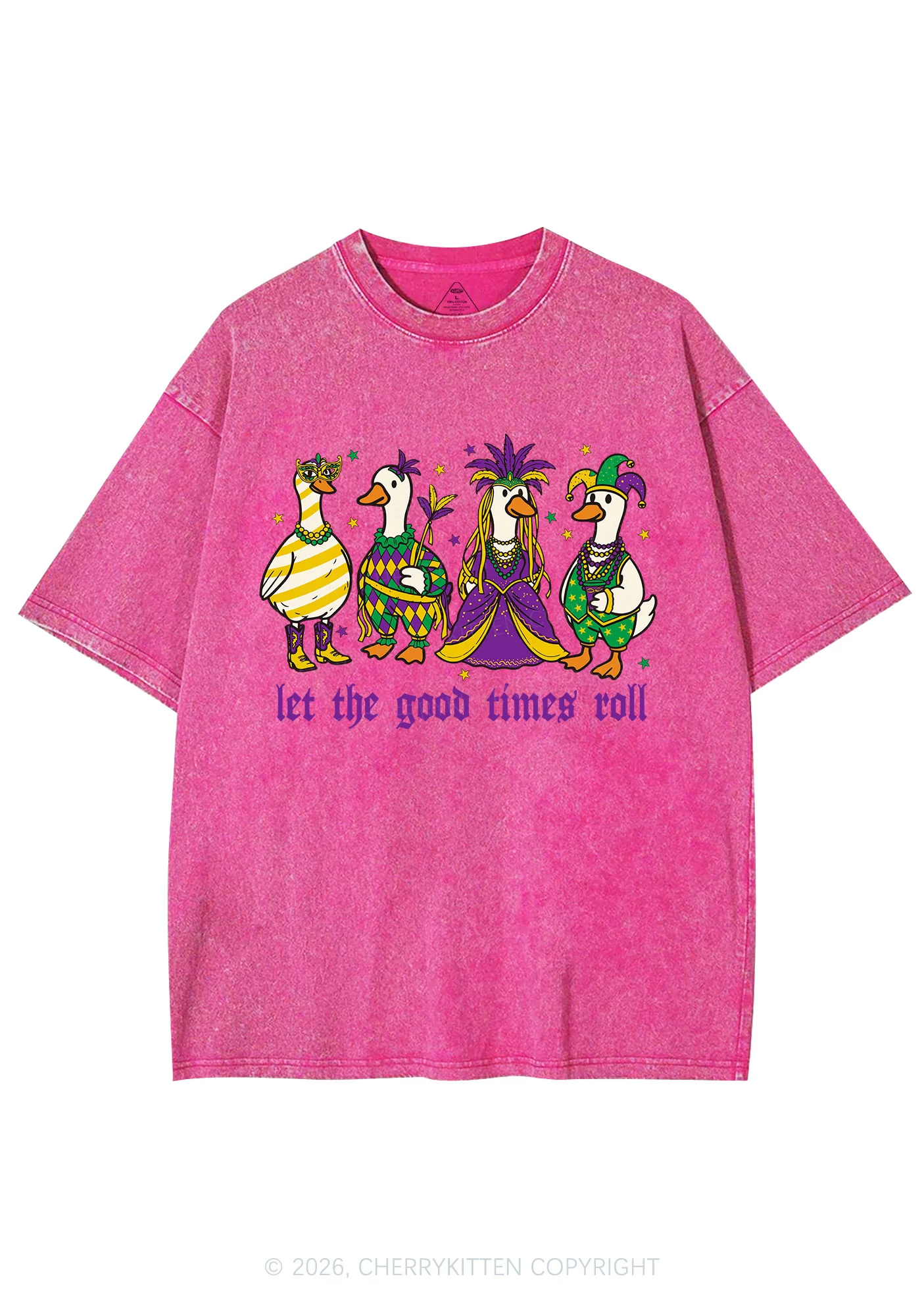 Let The Good Times Roll Y2K Shirts Washed Tee Cherrykitten - Image 4