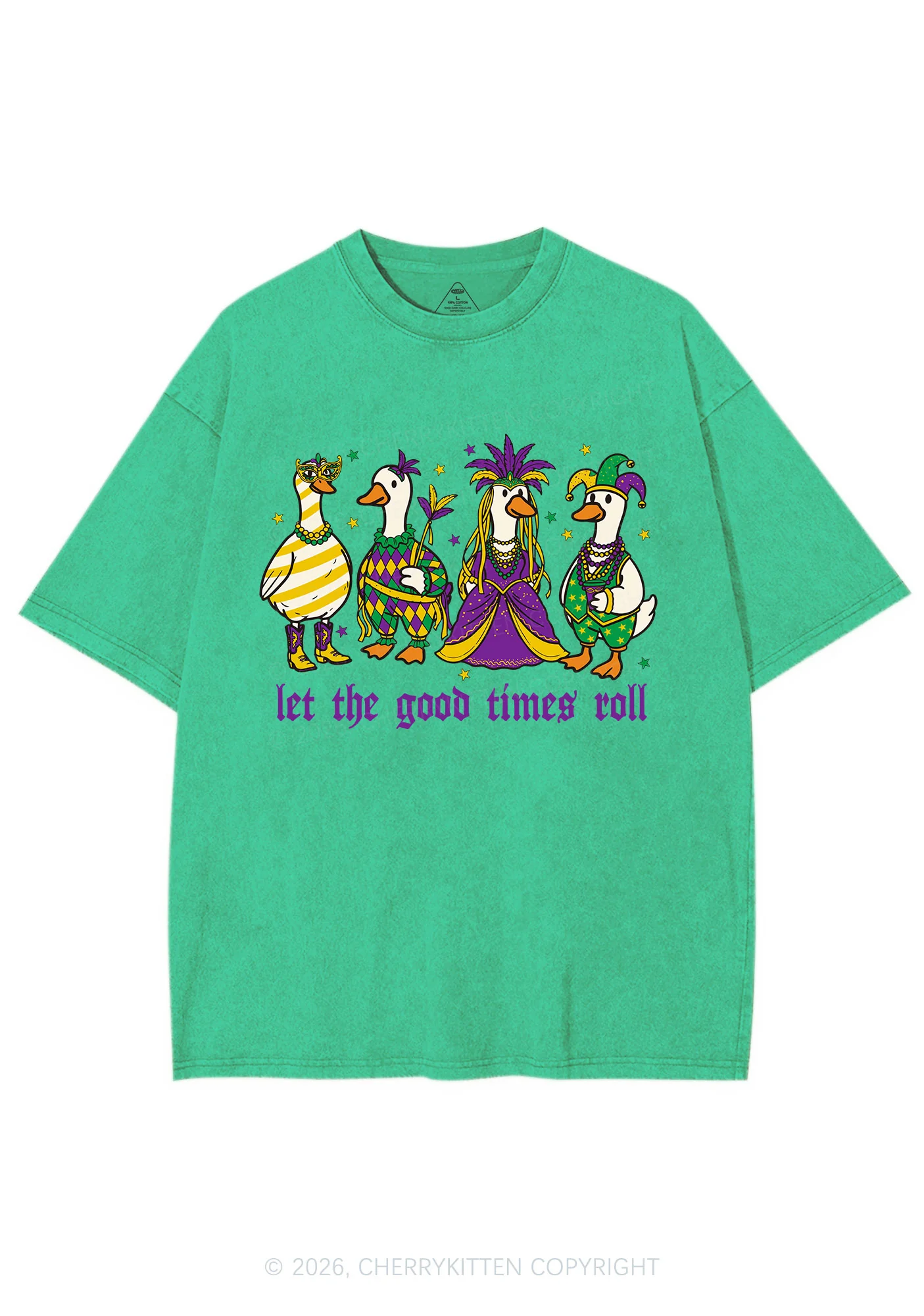Let The Good Times Roll Y2K Shirts Washed Tee Cherrykitten - Image 6