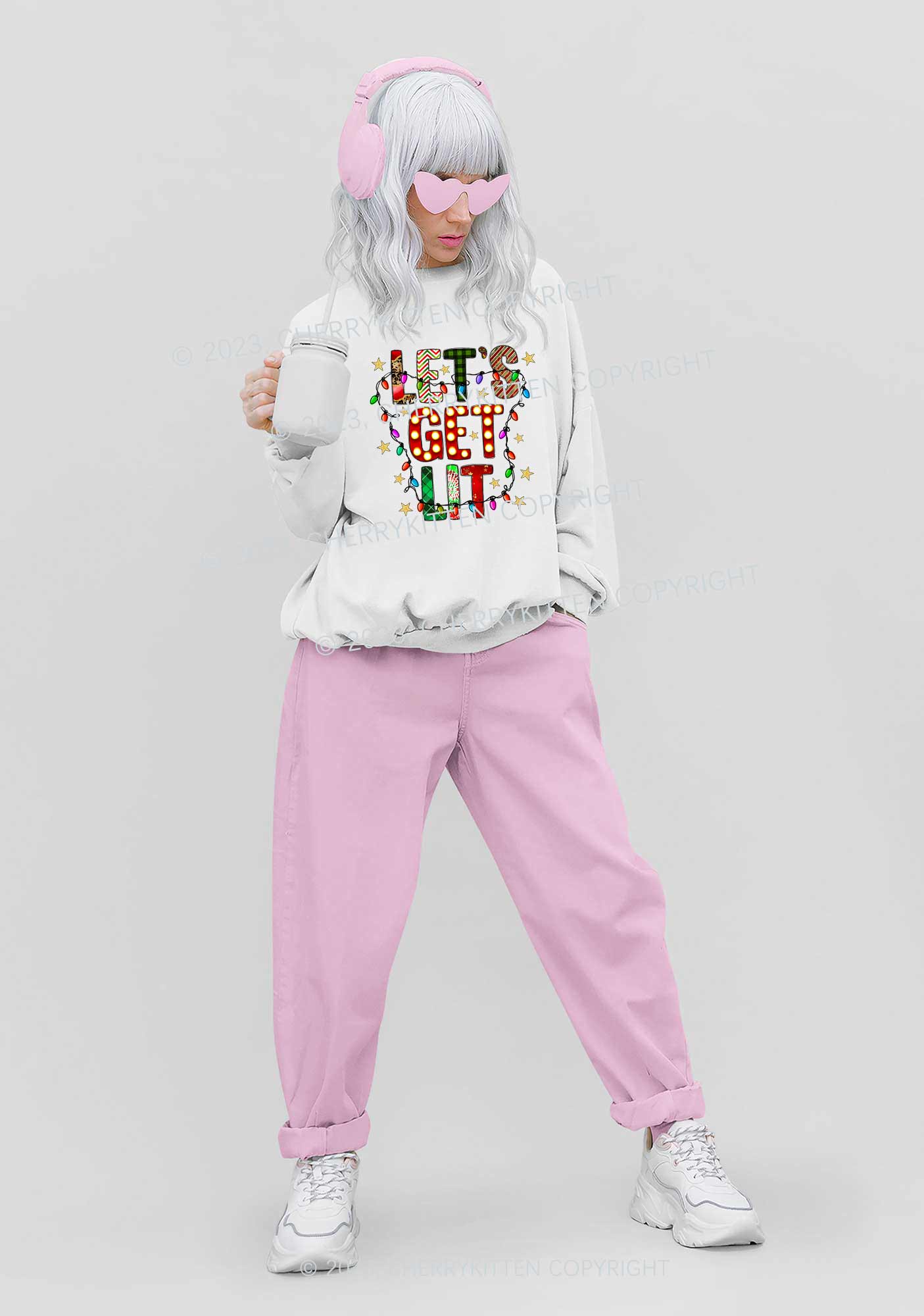 Let's Get Lit Christmas Y2K Sweatshirt Cherrykitten - Image 2