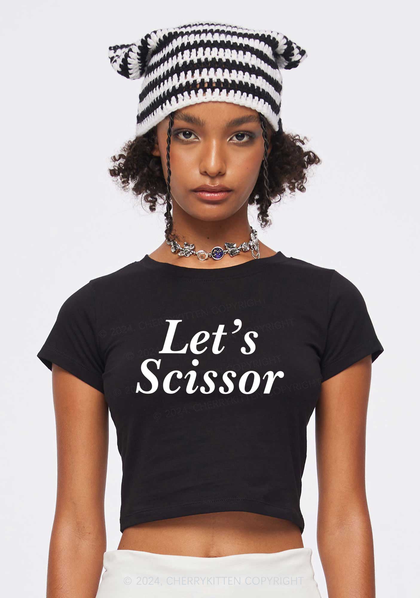 Lets Scissor Y2K Baby Tee Cherrykitten - Image 2