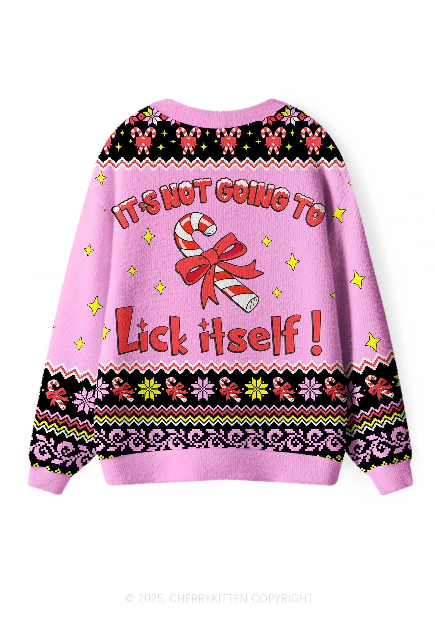 Lick Itself Y2K Christmas Cardigan Knit Sweatshirt Cherrykitten - Image 3