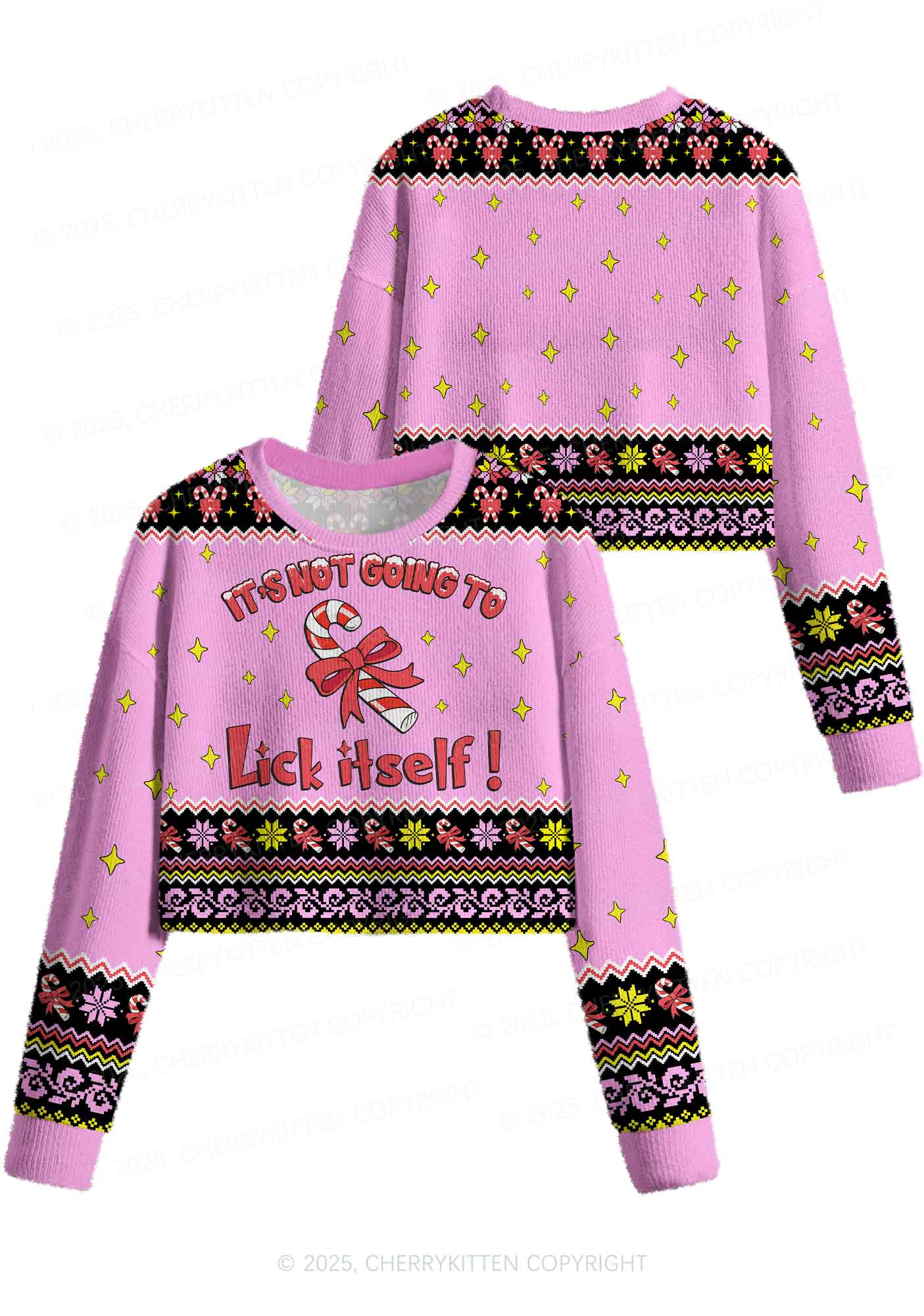 Lick Itself Y2K Christmas Crop Knit Sweatshirt Cherrykitten - Image 3