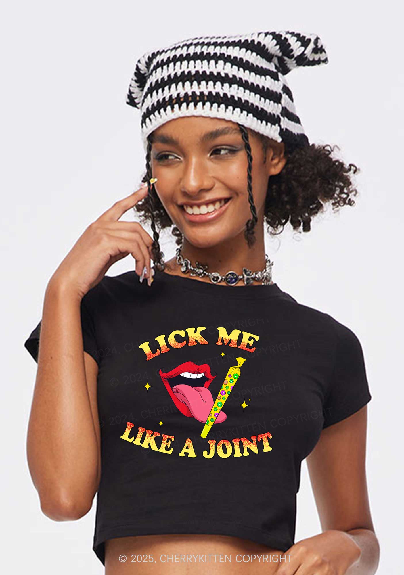 Lick Me Like A Joint Y2K Baby Tee Cherrykitten - Image 2
