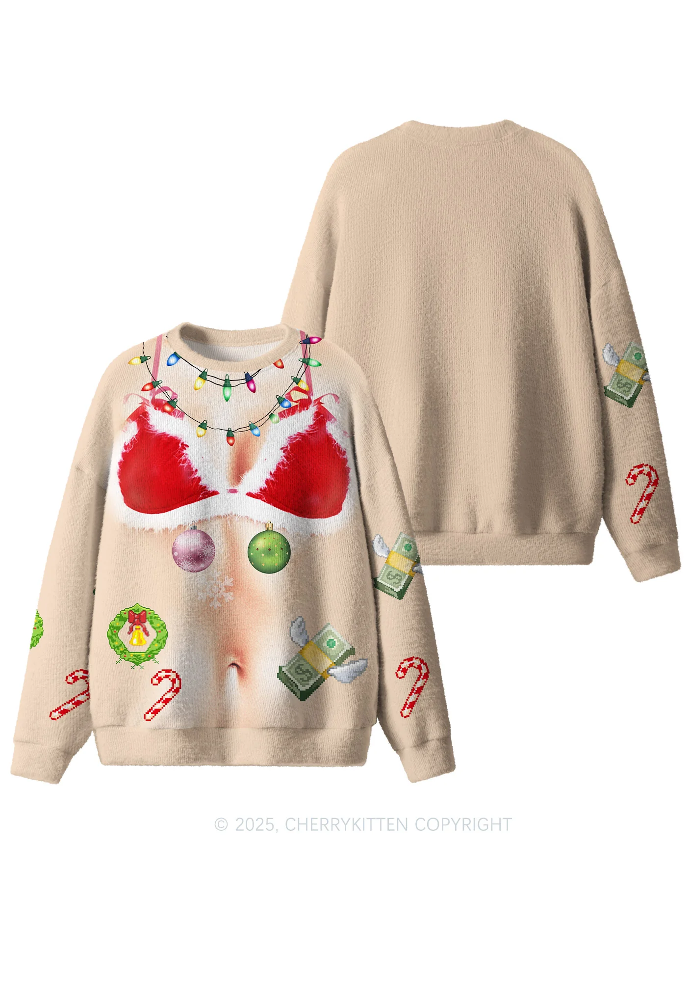 Light Bikini Santa Y2K Christmas Knit Sweatshirt Cherrykitten - Image 3