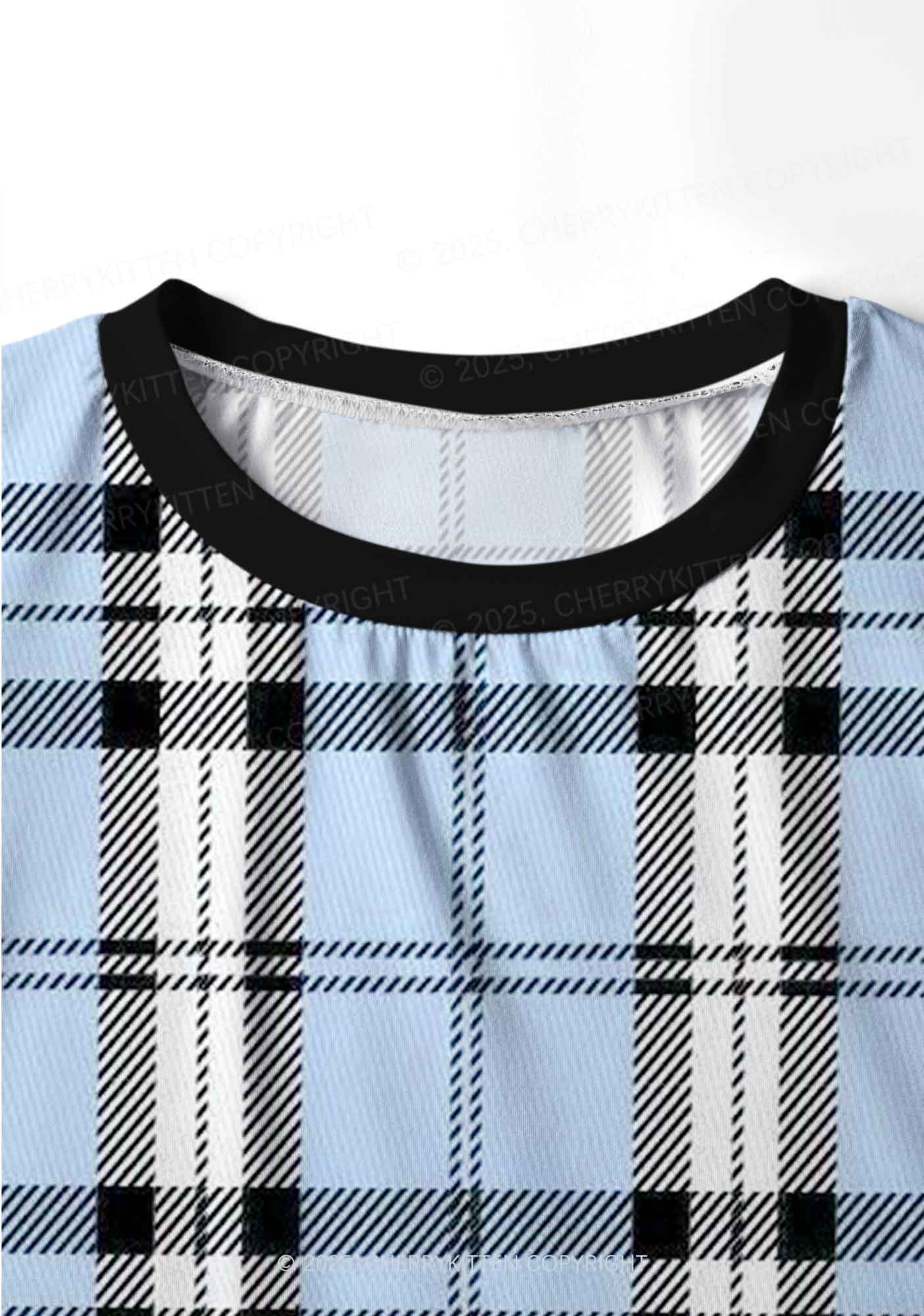 Light Blue Plaid Y2K Print Long Sleeve Pajama Set Cherrykitten - Image 5