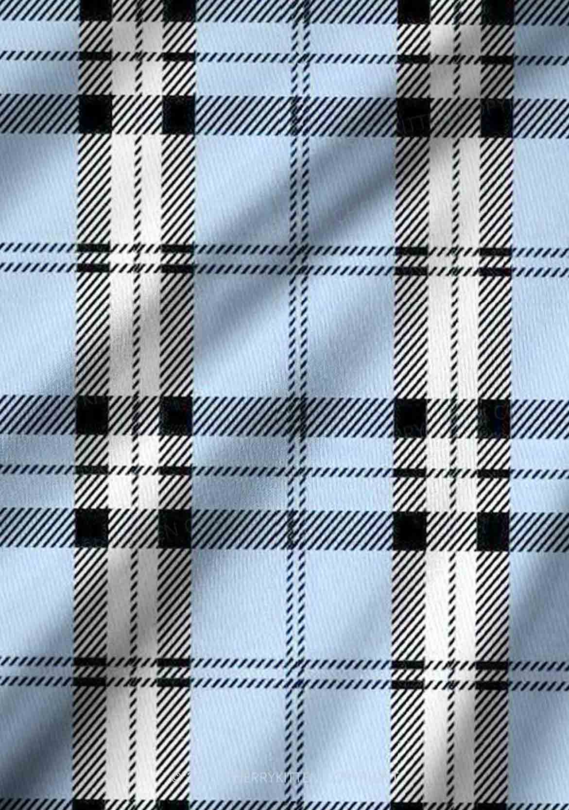 Light Blue Plaid Y2K Print Long Sleeve Pajama Set Cherrykitten - Image 6