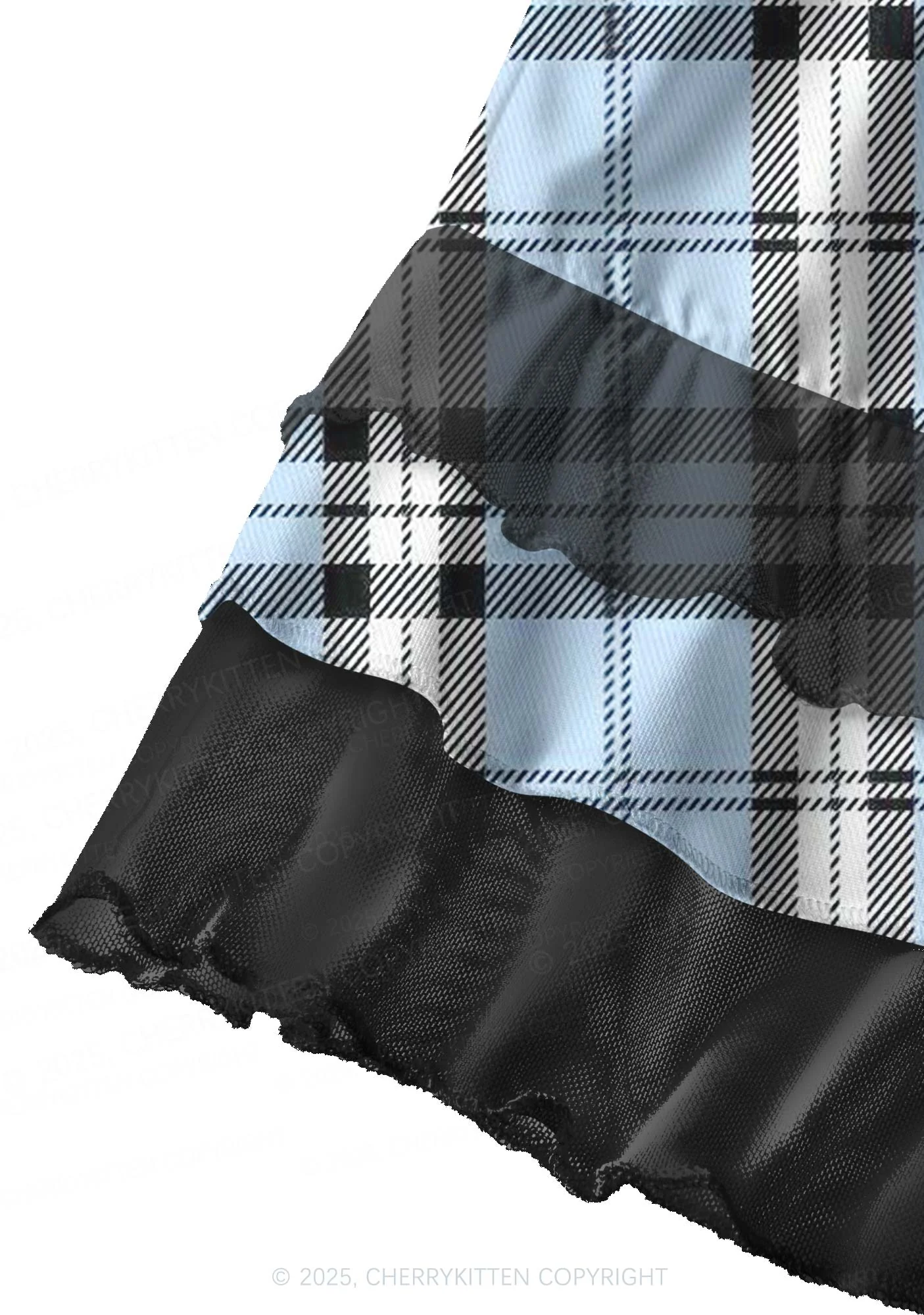 Light Blue Plaid Y2K Print Mini Layered Skirt Cherrykitten - Image 3