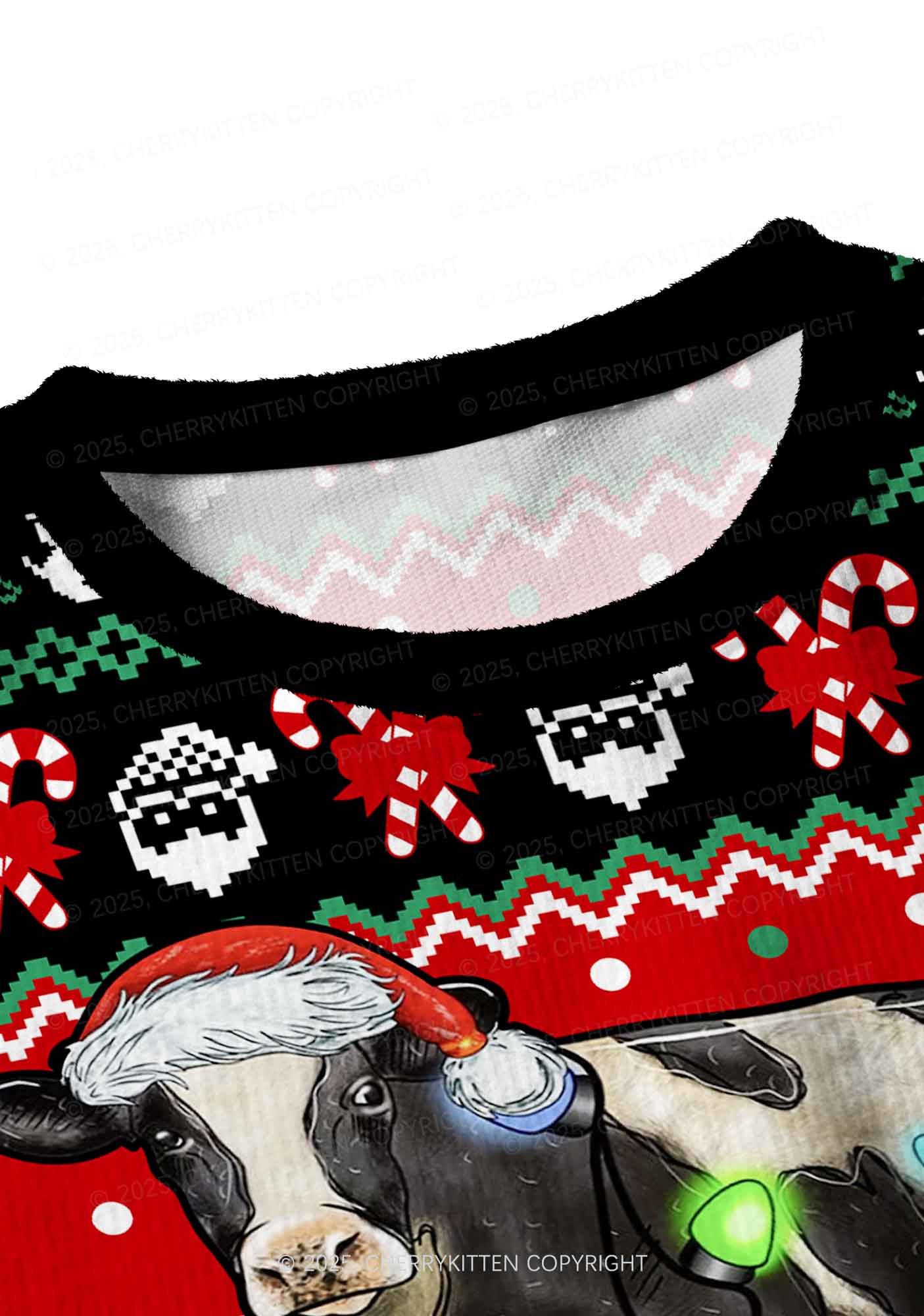 Light Cow Y2K Christmas Crop Knit Sweatshirt Cherrykitten - Image 4