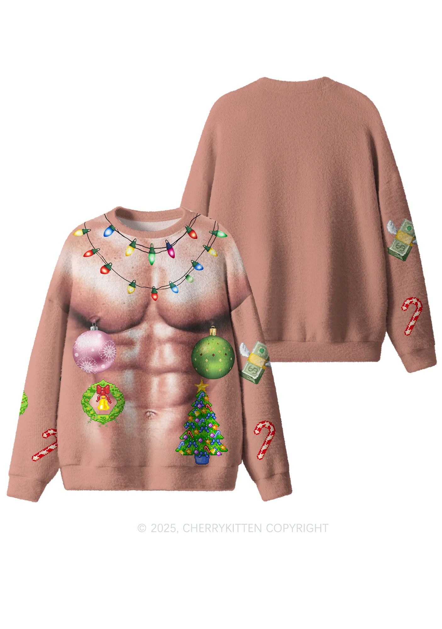 Light Muscle Santa Y2K Christmas Knit Sweatshirt Cherrykitten - Image 3
