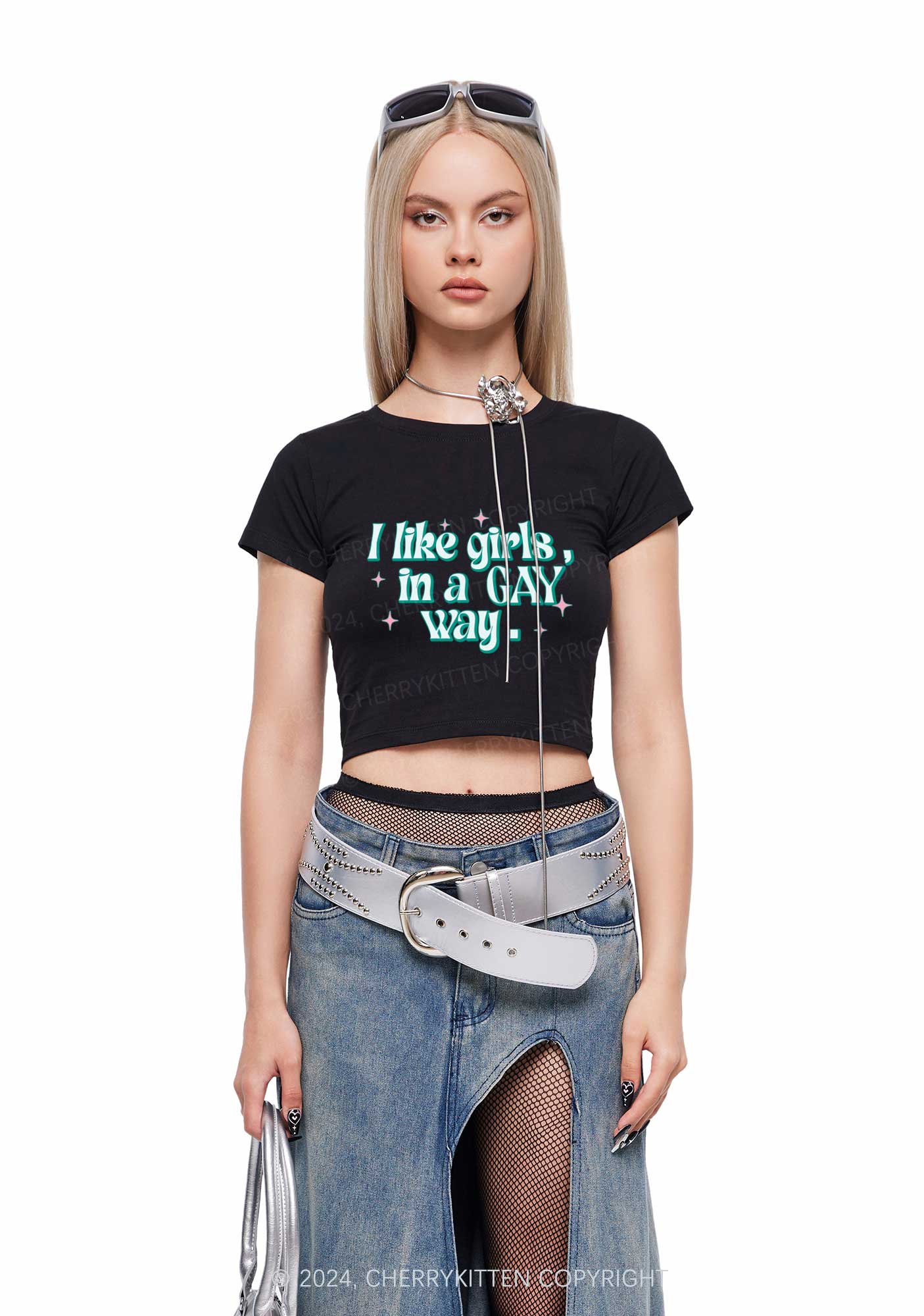Like Girls In Gay Way Y2K Baby Tee Cherrykitten - Image 2