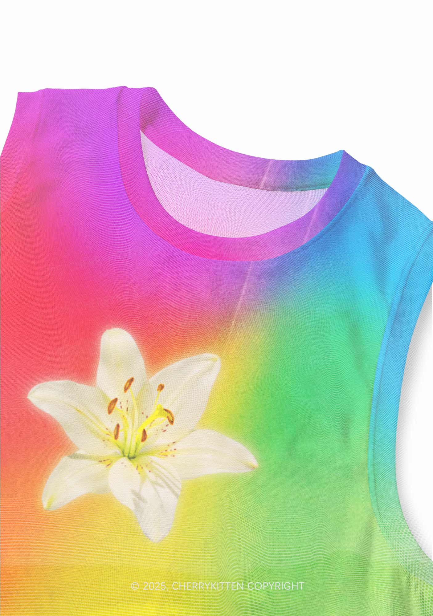 Lily in Rainbow Pride Y2K Mesh Muscle Tank Cherrykitten - Image 4