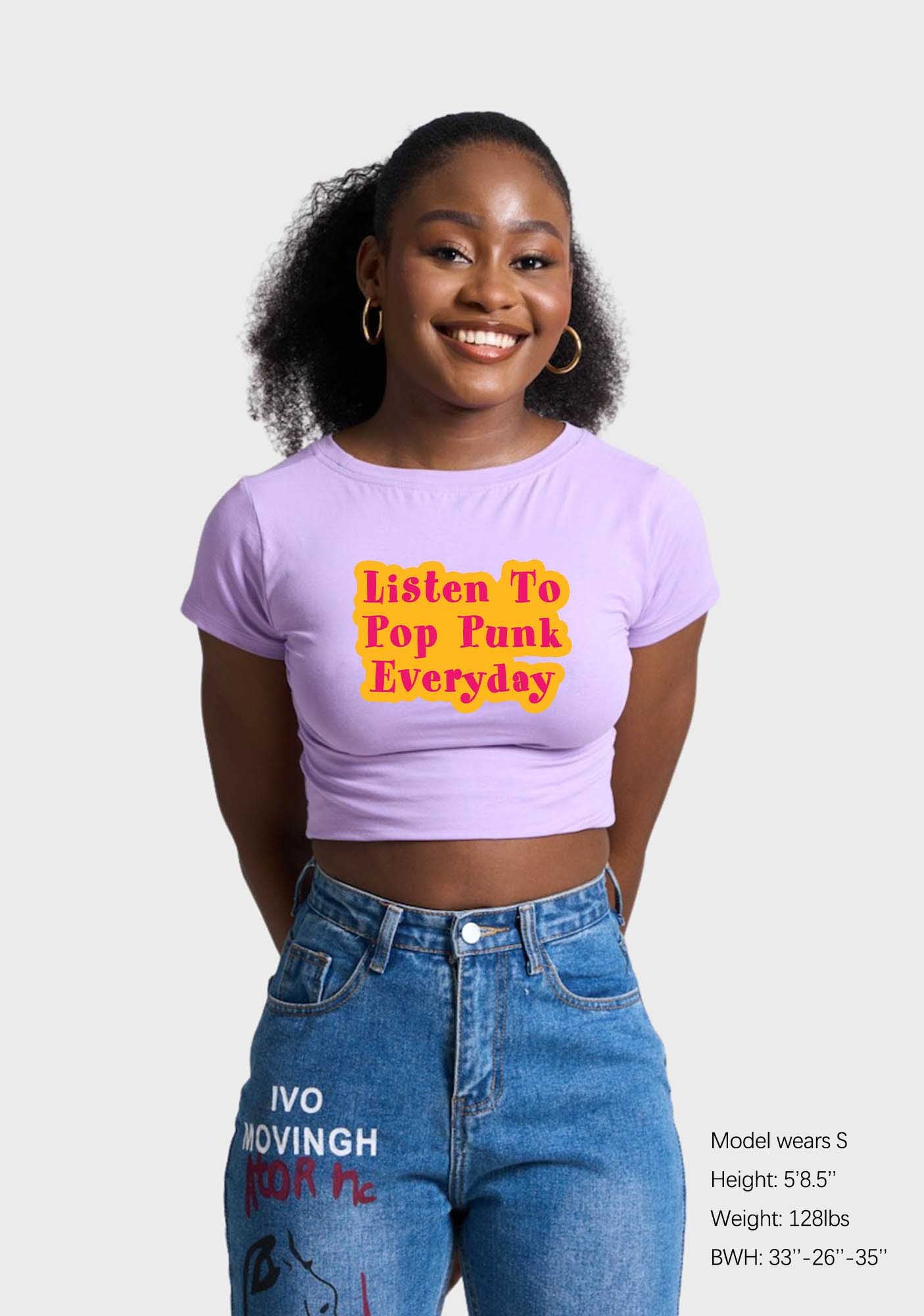 Listen To Pop Punk Everyday Y2K Baby Tee - Image 2