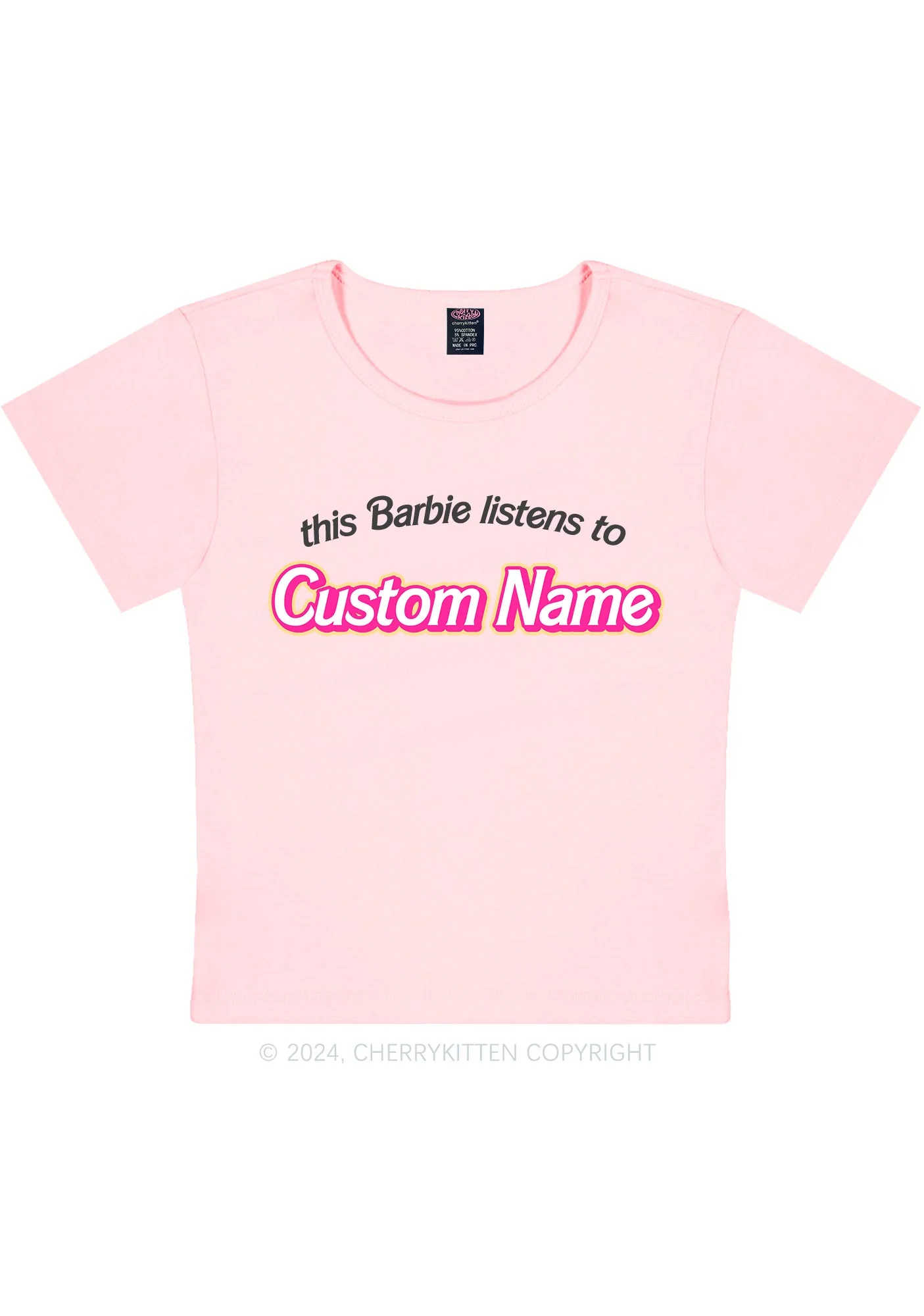Listens To Custom Name Y2K Baby Tee Cherrykitten - Image 10