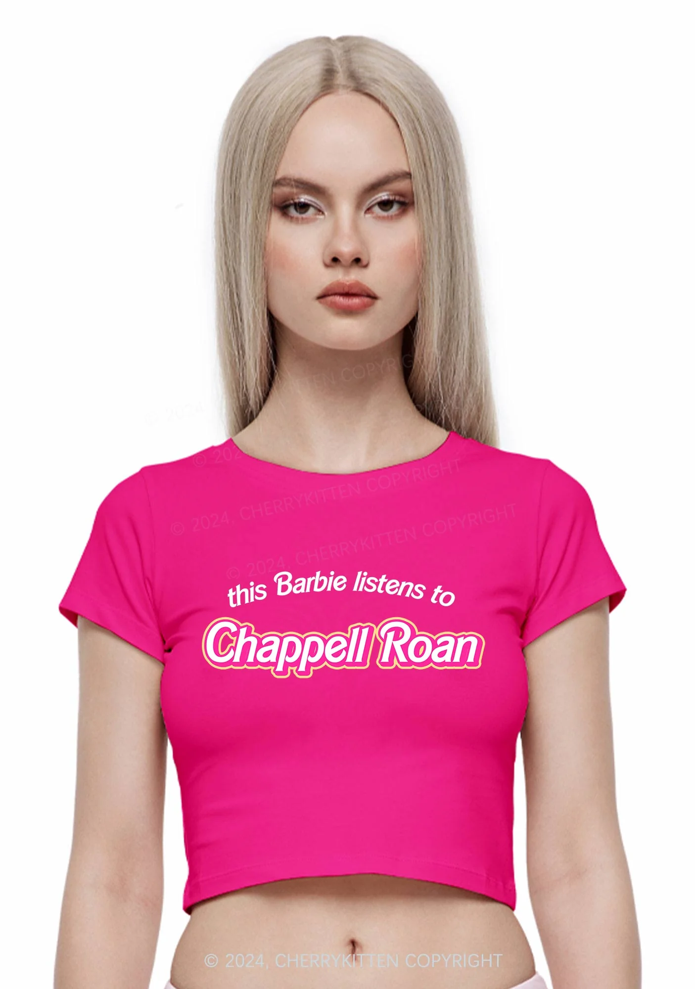 Listens To Custom Name Y2K Baby Tee Cherrykitten - Image 2
