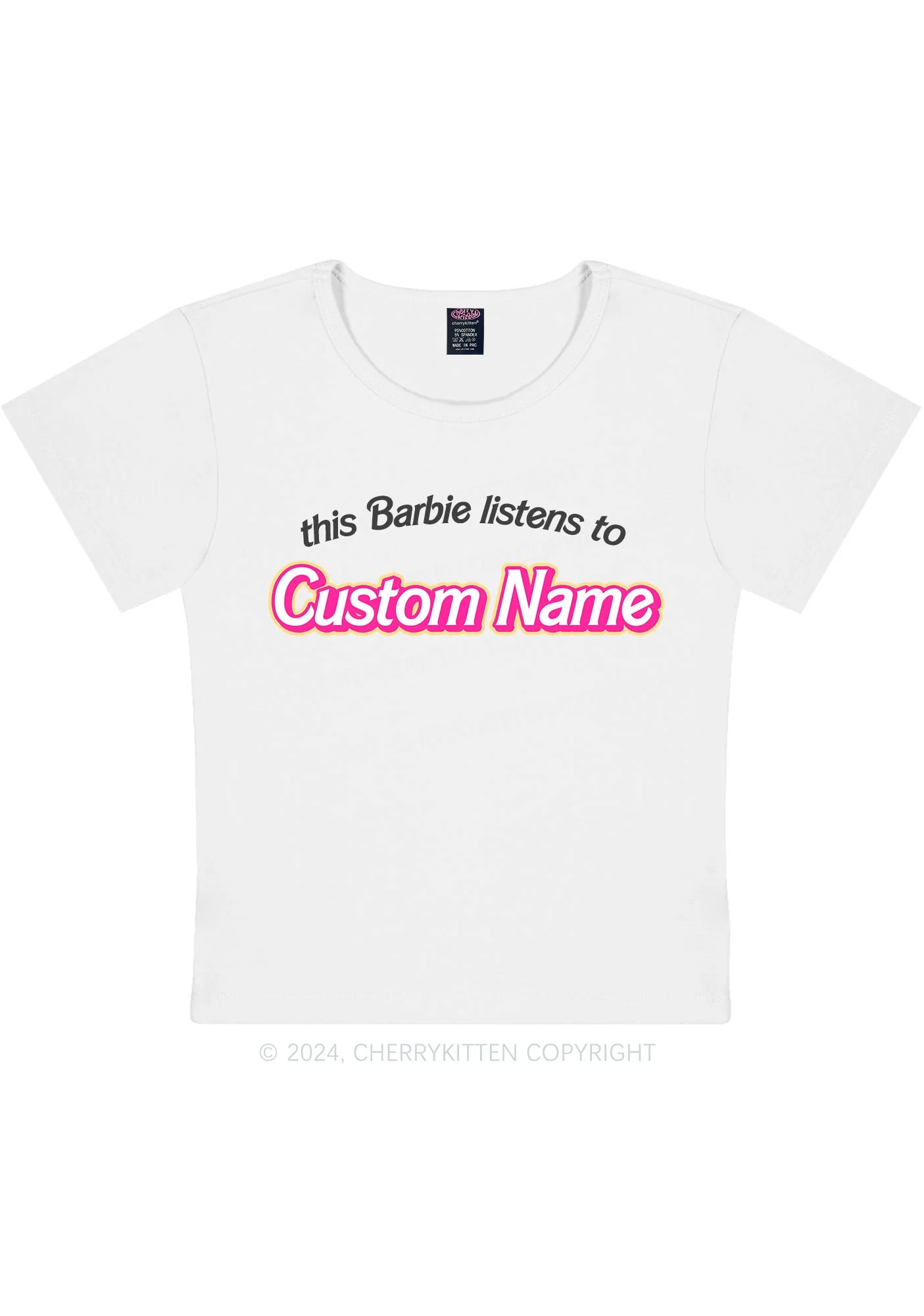 Listens To Custom Name Y2K Baby Tee Cherrykitten - Image 3