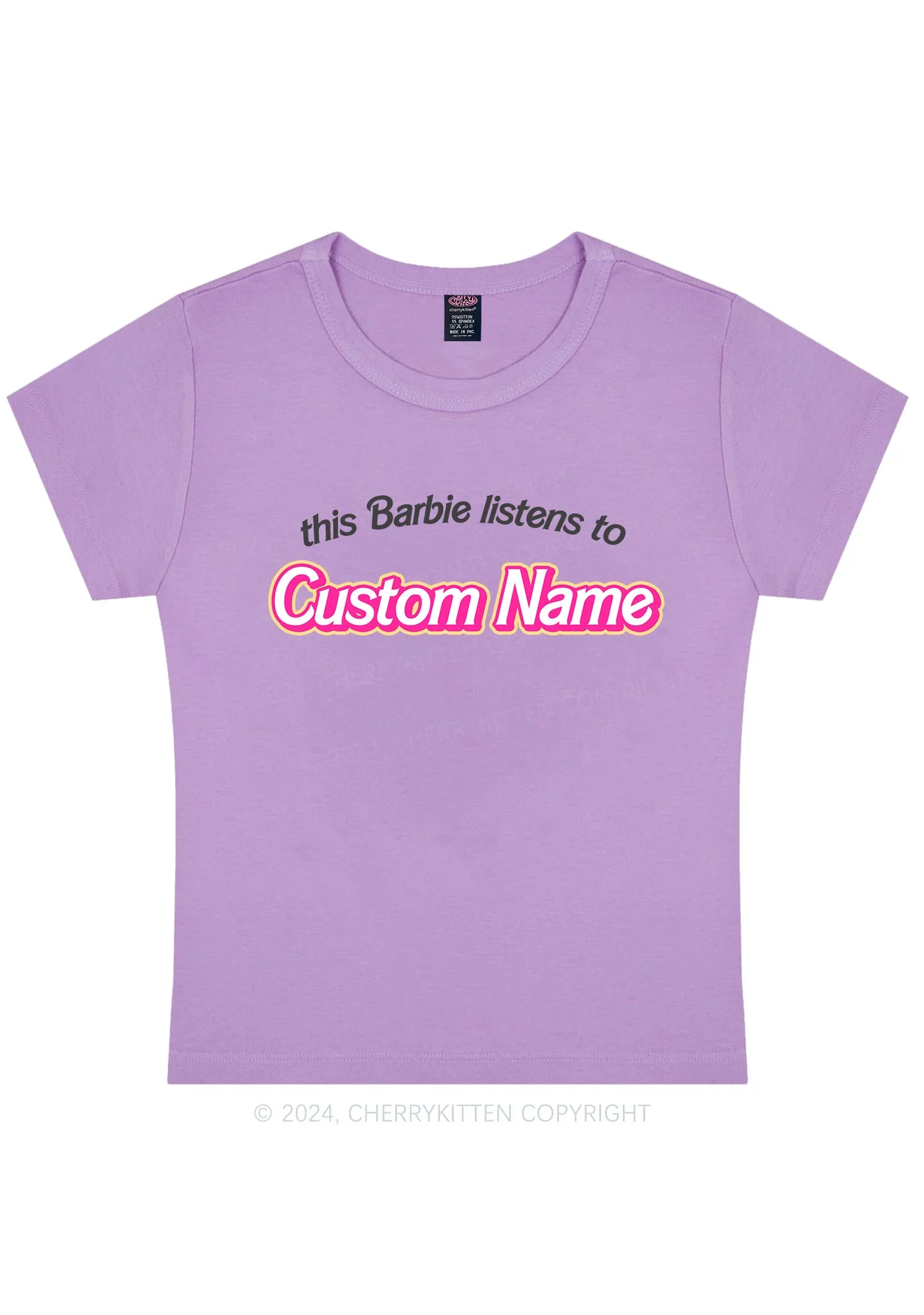 Listens To Custom Name Y2K Baby Tee Cherrykitten - Image 4