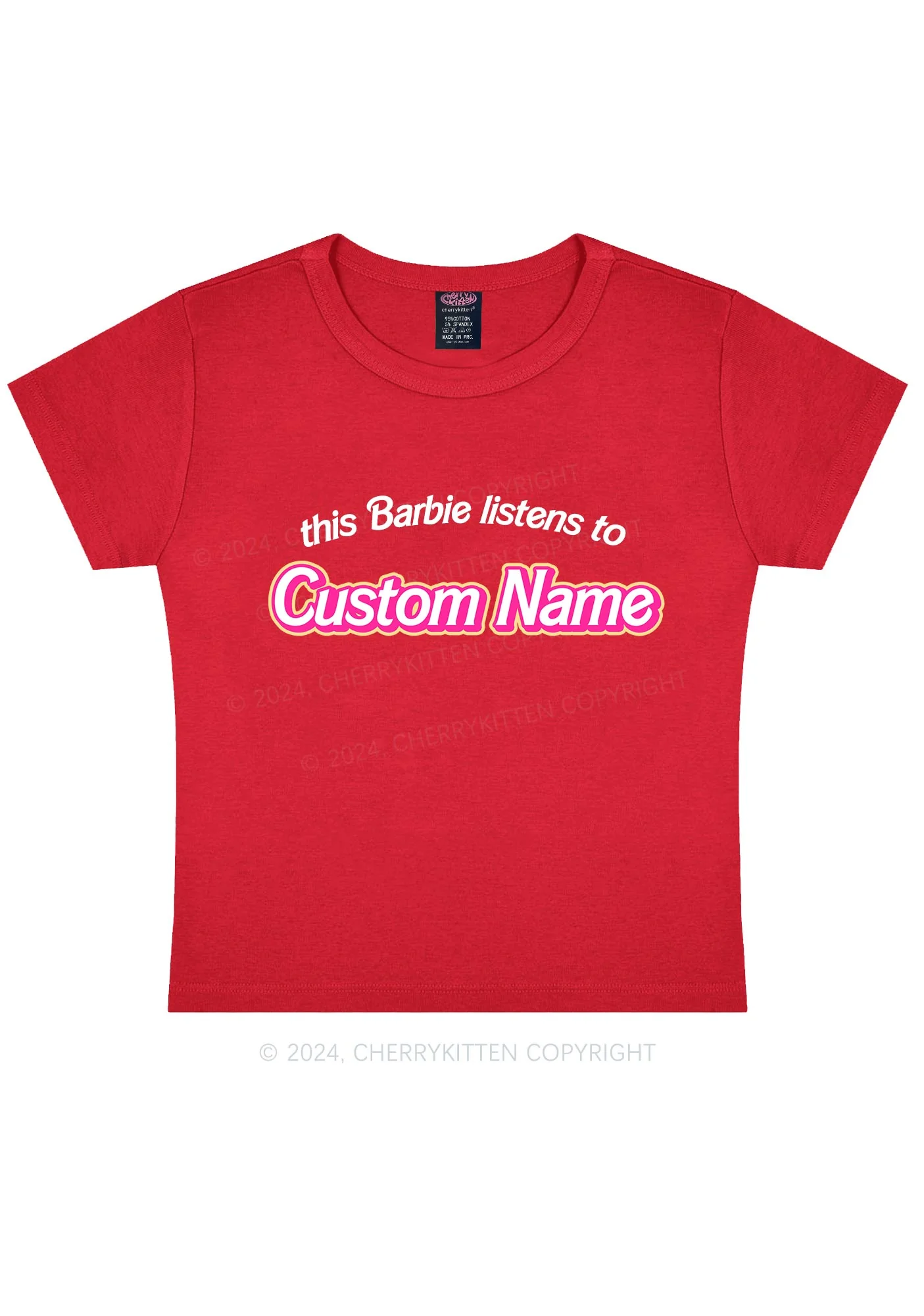 Listens To Custom Name Y2K Baby Tee Cherrykitten - Image 6