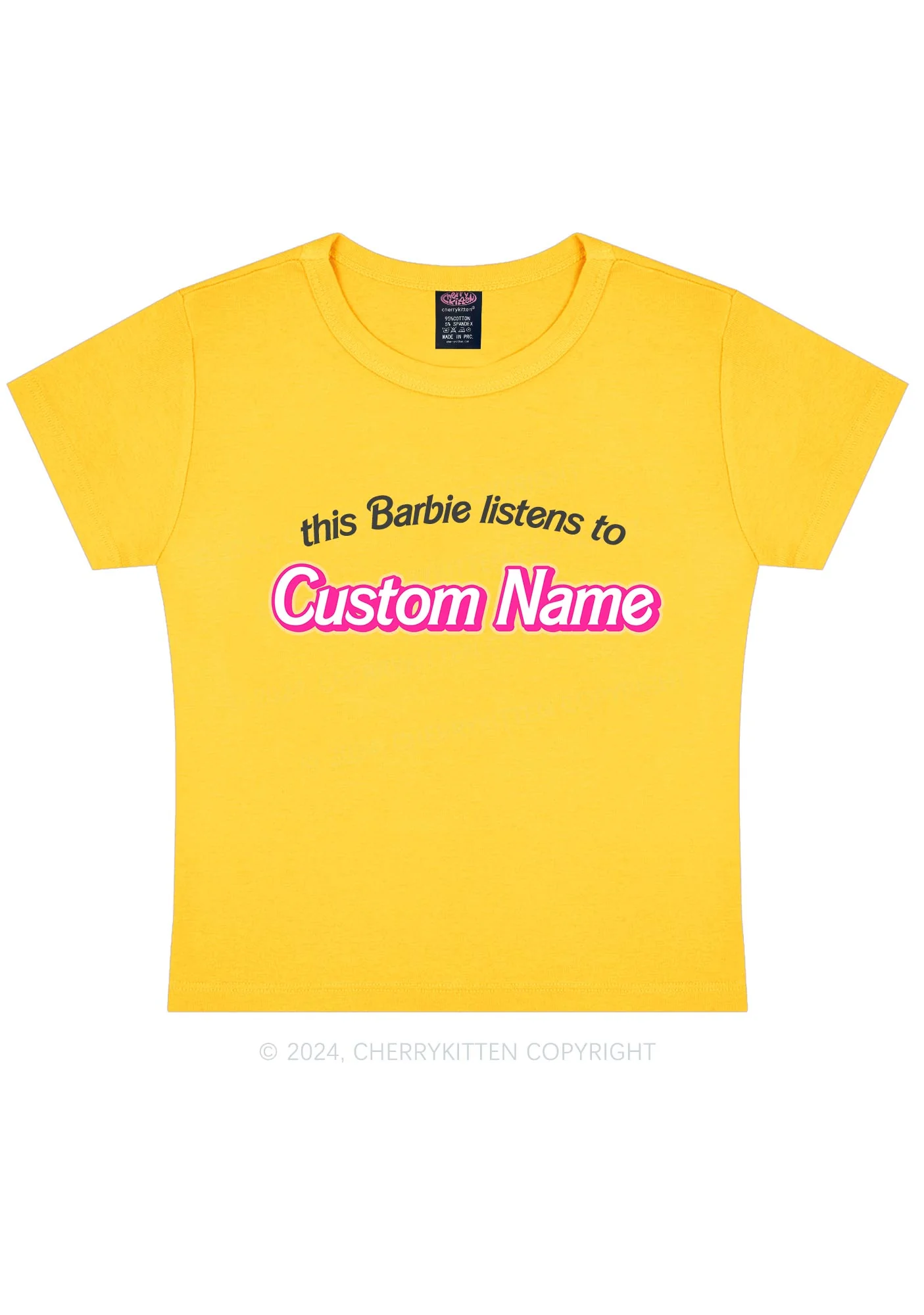 Listens To Custom Name Y2K Baby Tee Cherrykitten - Image 7