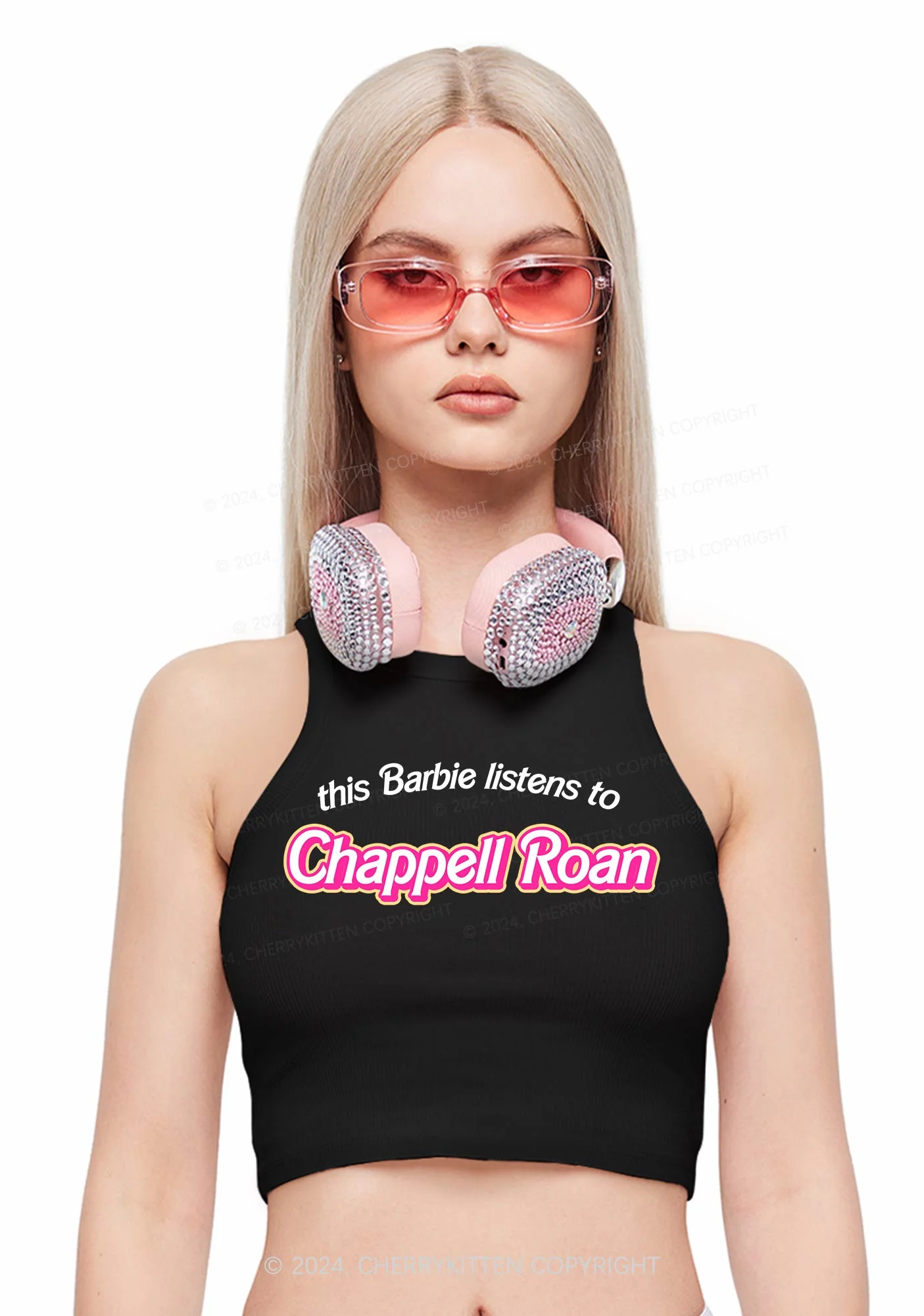 Listens To Custom Name Y2K Crop Tank Top Cherrykitten - Image 2