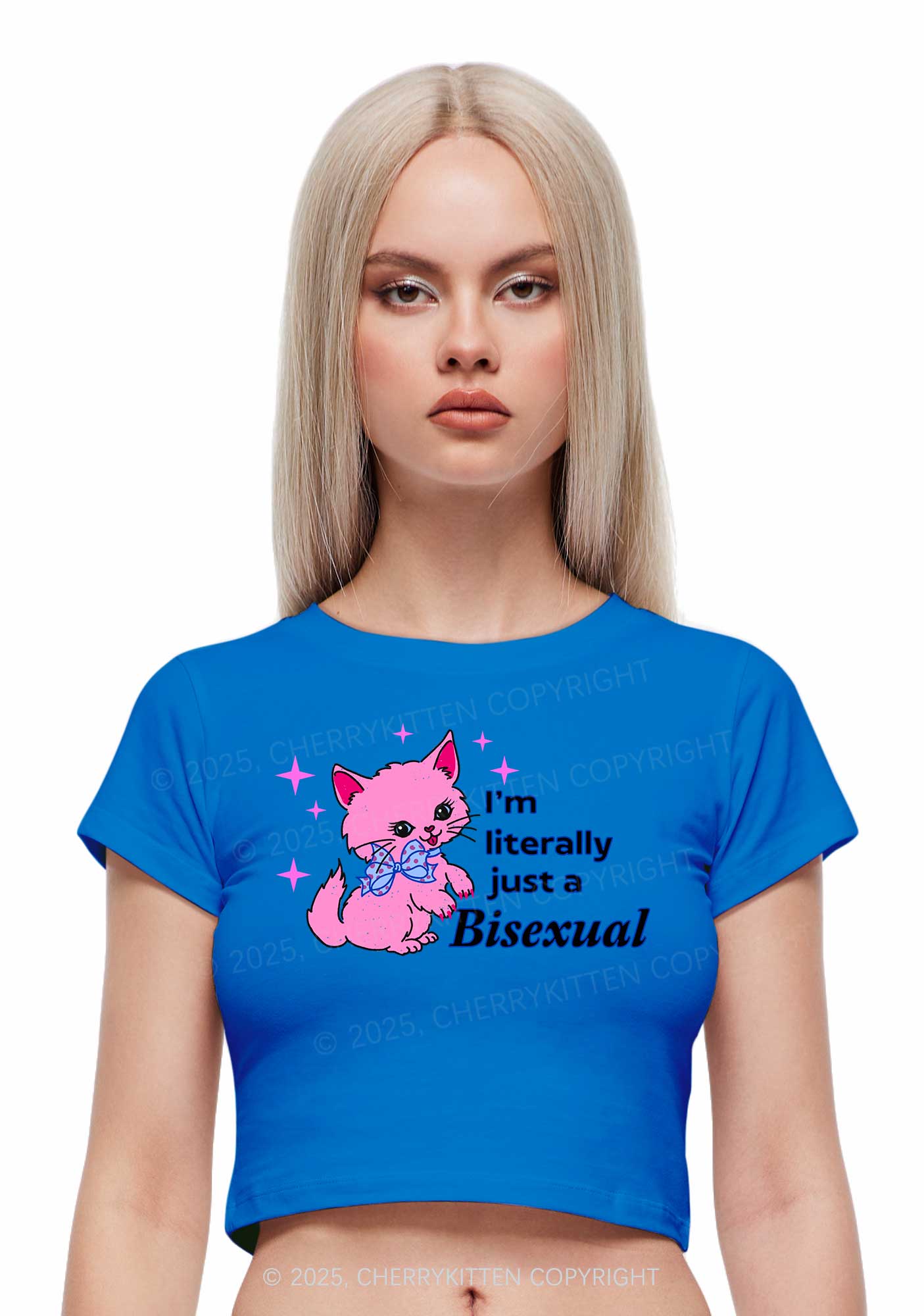 Literally Just A Bisexual Pride Y2K Baby Tee Cherrykitten - Image 2